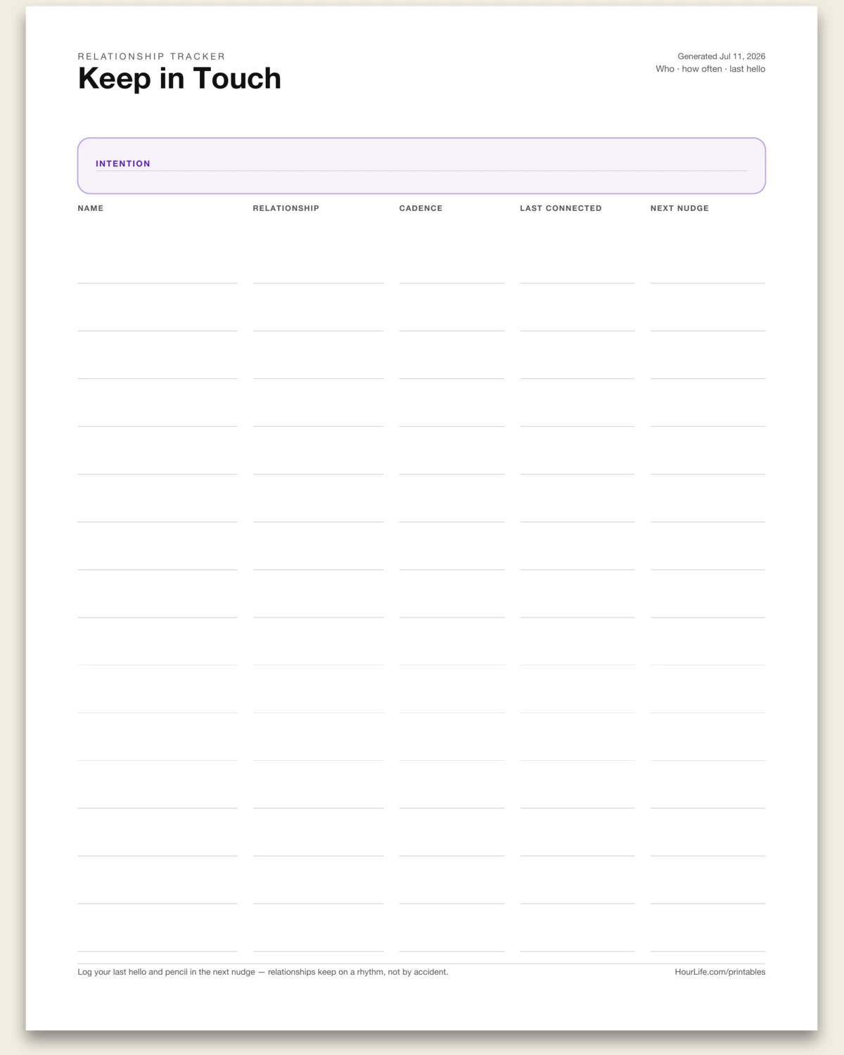 Keep in Touch blank layout preview
