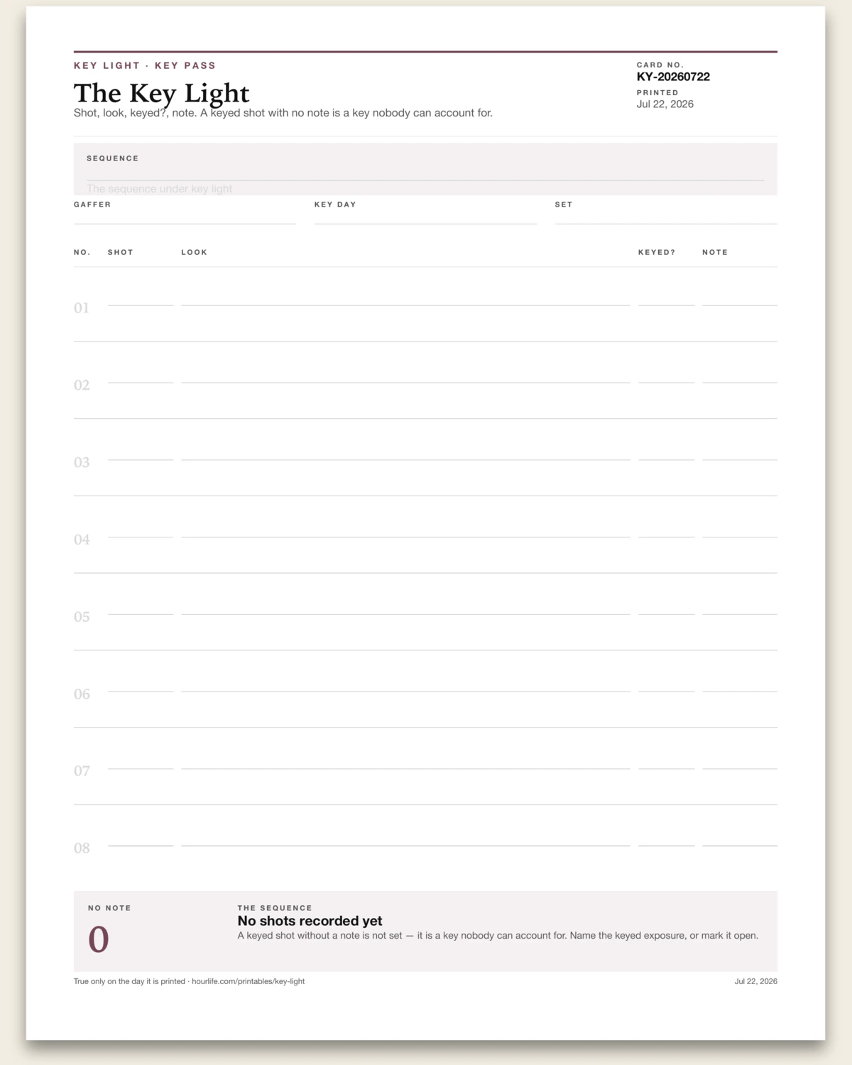The Key Light blank layout preview