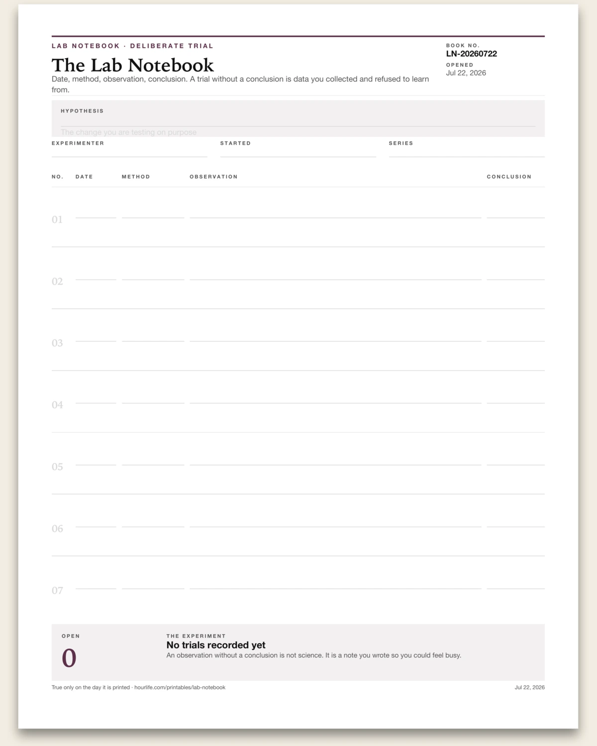 The Lab Notebook blank layout preview