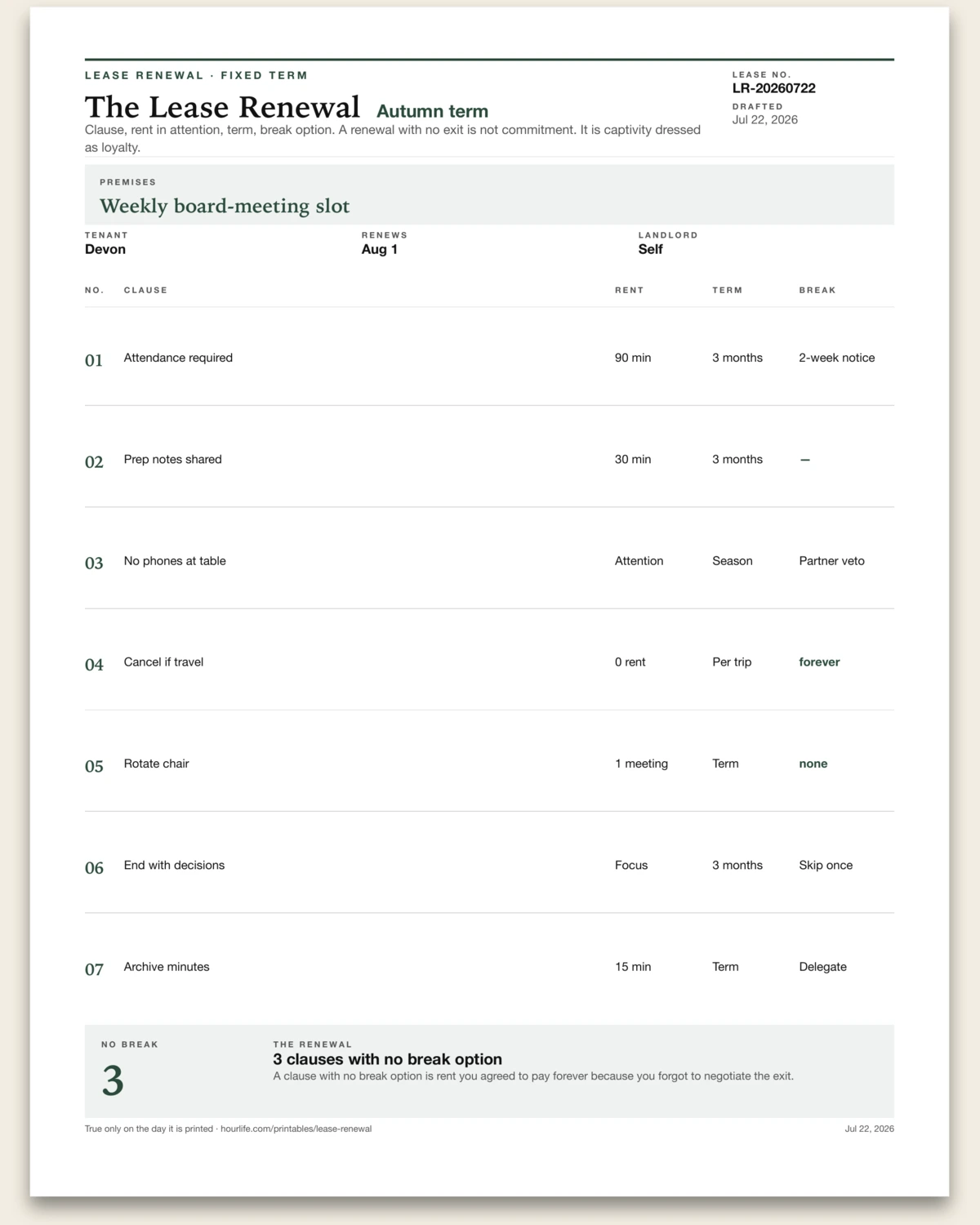 The Lease Renewal filled example preview