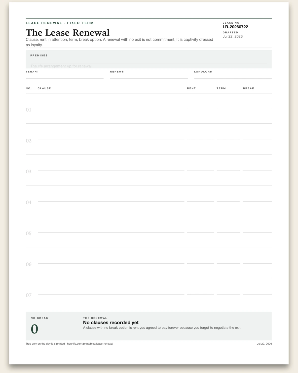 The Lease Renewal blank layout preview