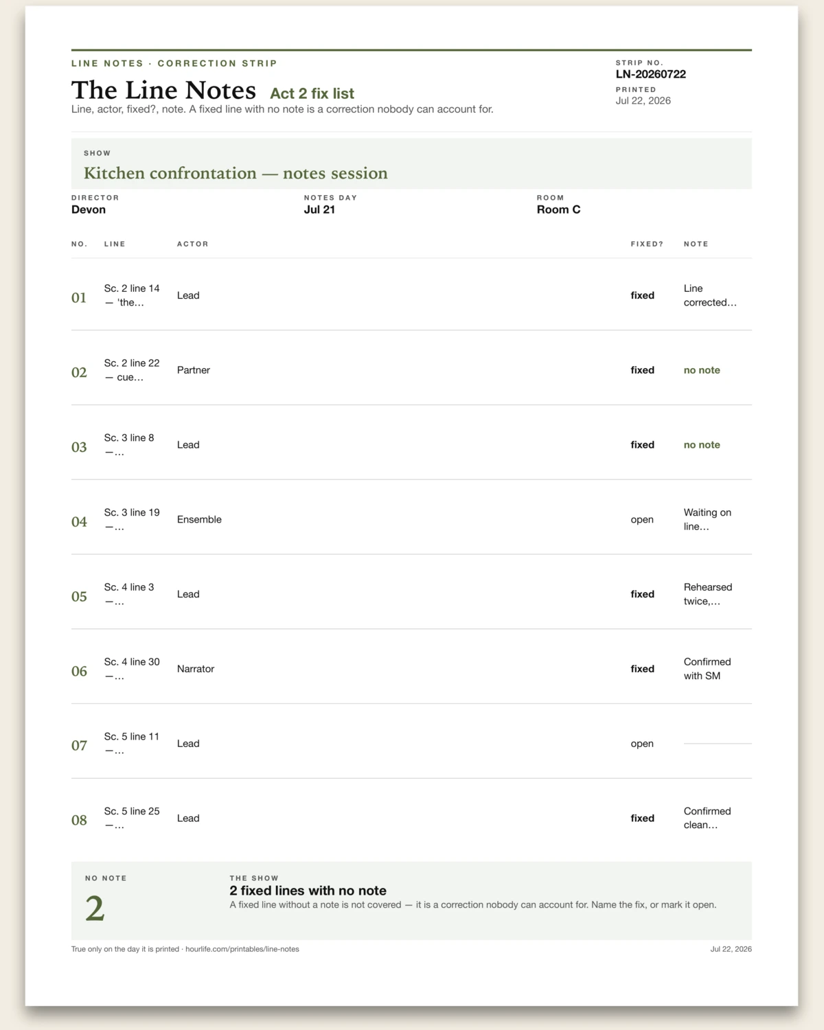 The Line Notes filled example preview
