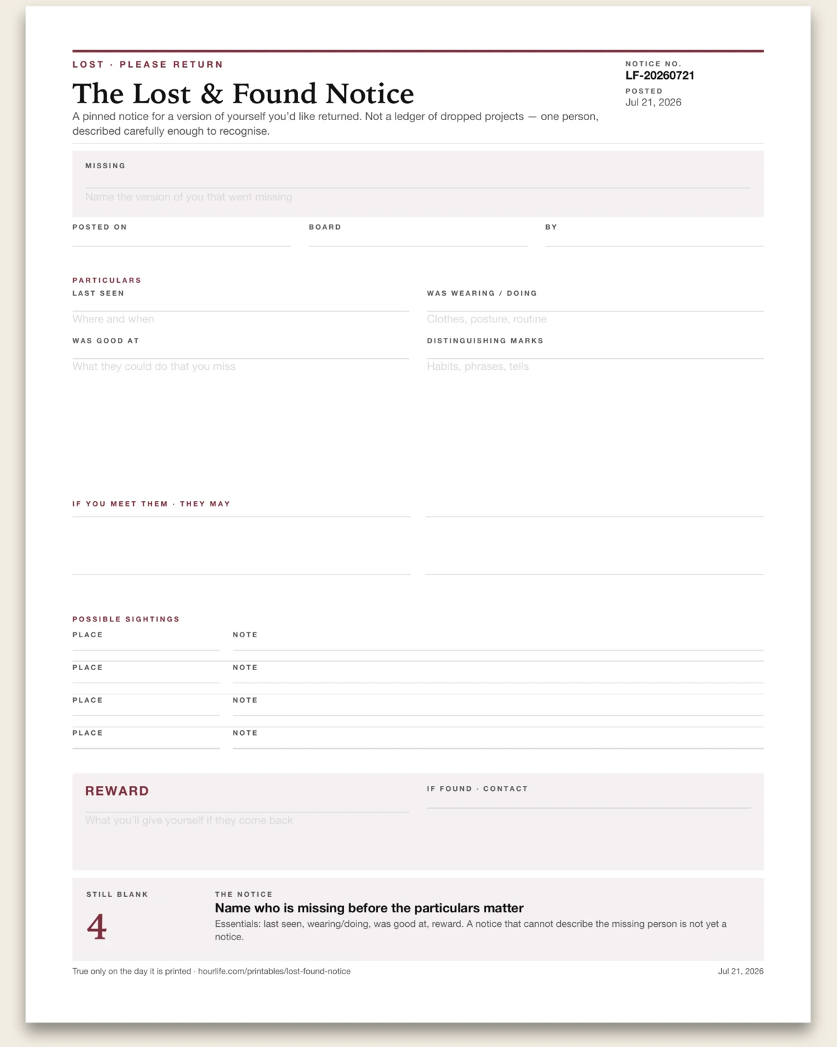 The Lost & Found Notice blank layout preview