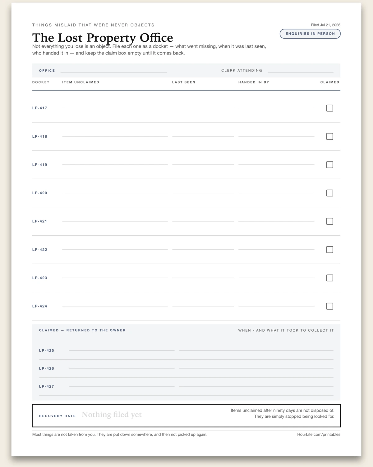 The Lost Property Office blank layout preview