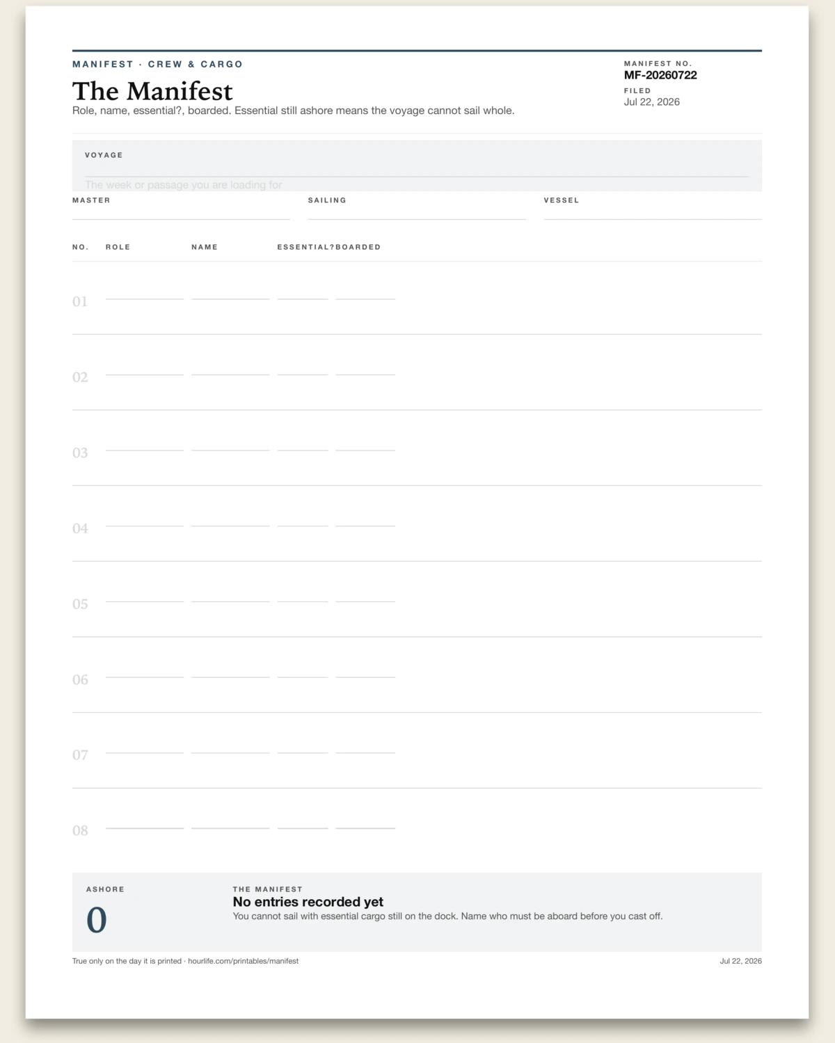 The Manifest blank layout preview
