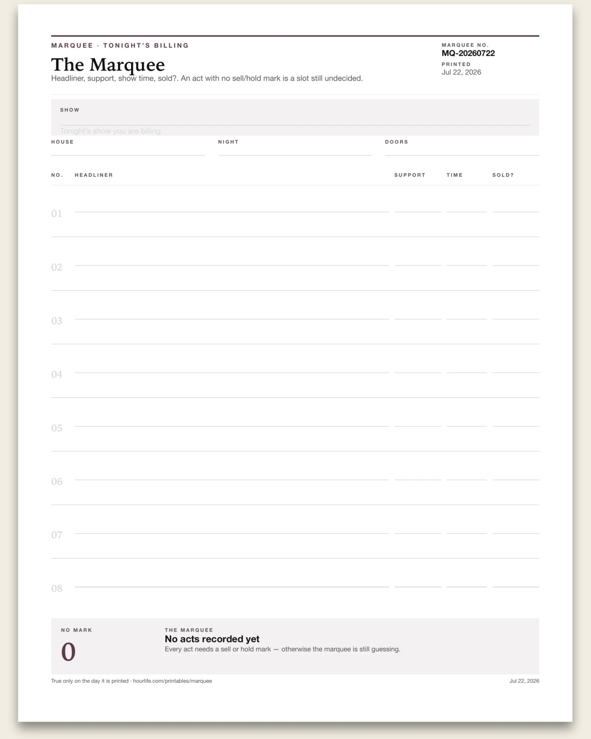 The Marquee blank layout preview