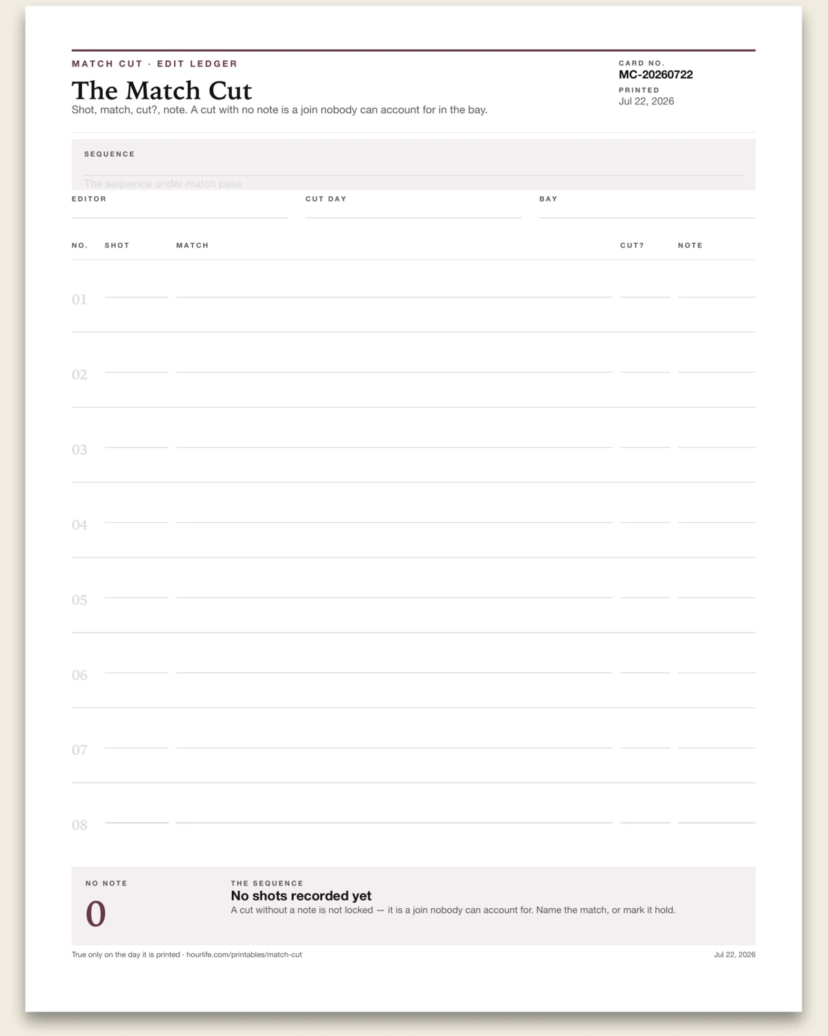 The Match Cut blank layout preview