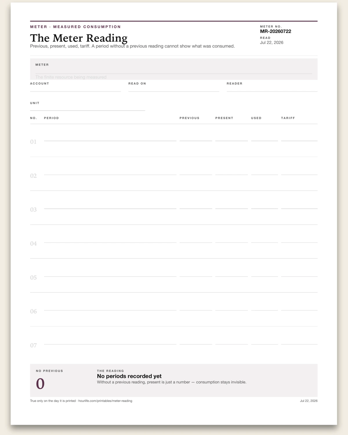 The Meter Reading blank layout preview