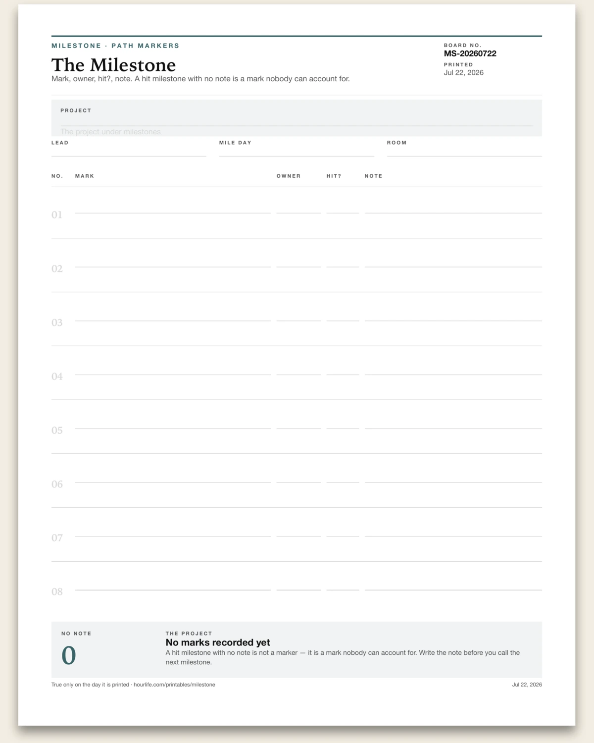 The Milestone blank layout preview