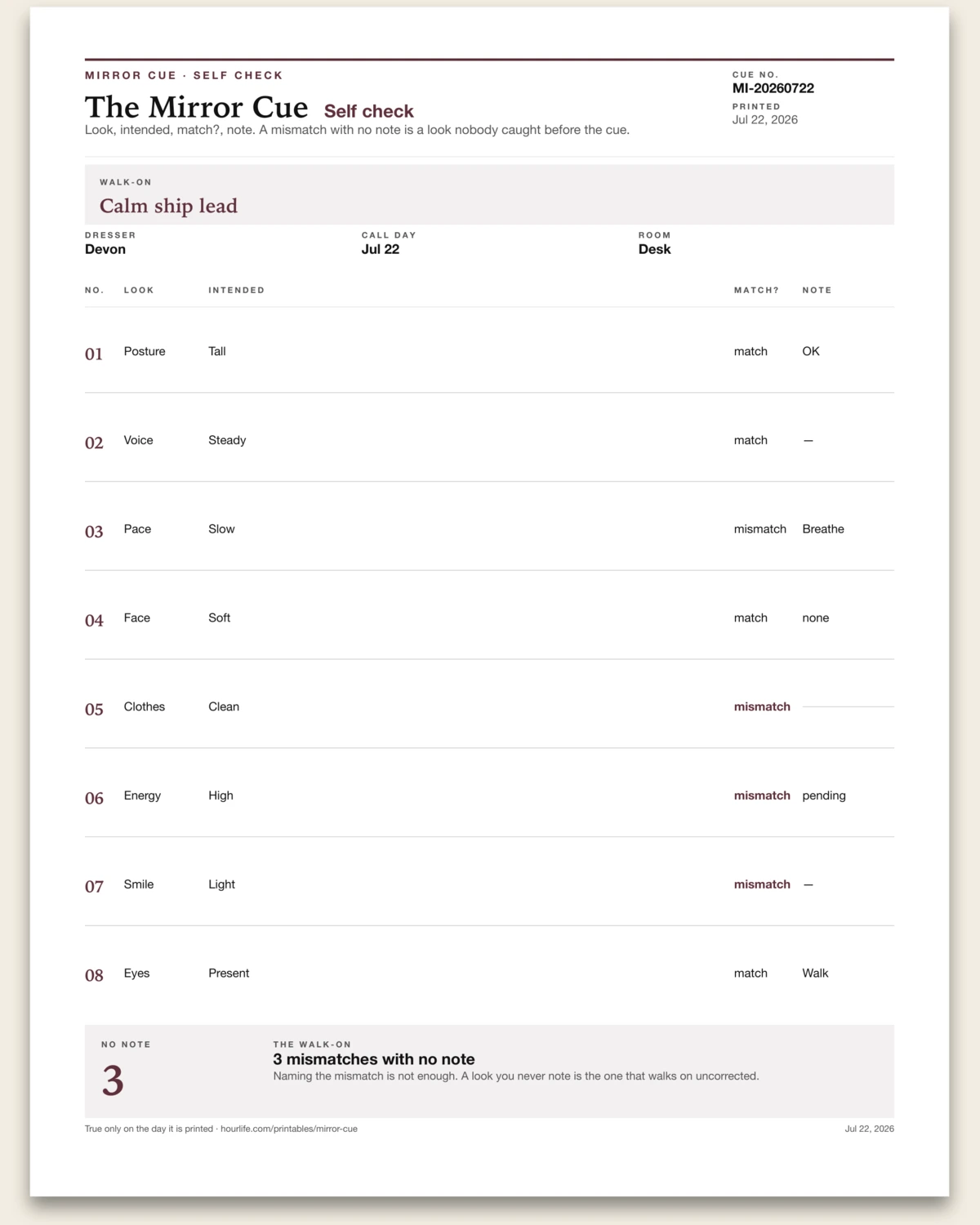 The Mirror Cue filled example preview