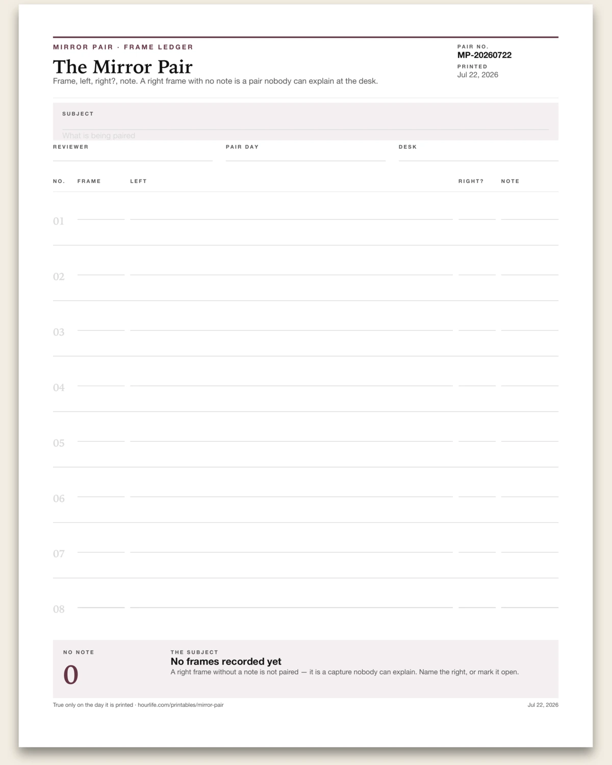 The Mirror Pair blank layout preview