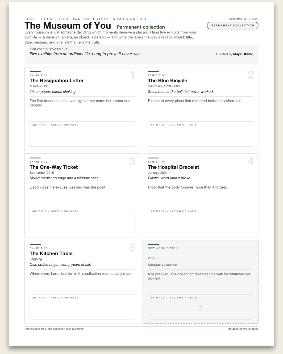 The Museum of You filled example preview