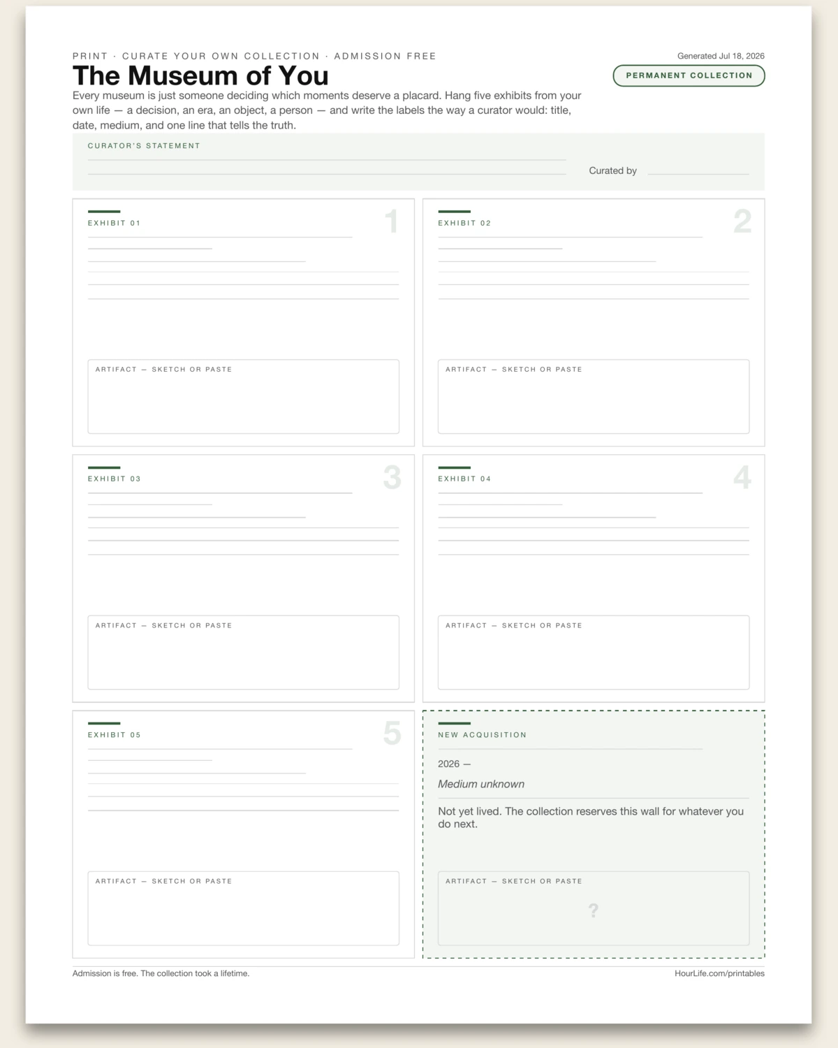 The Museum of You blank layout preview