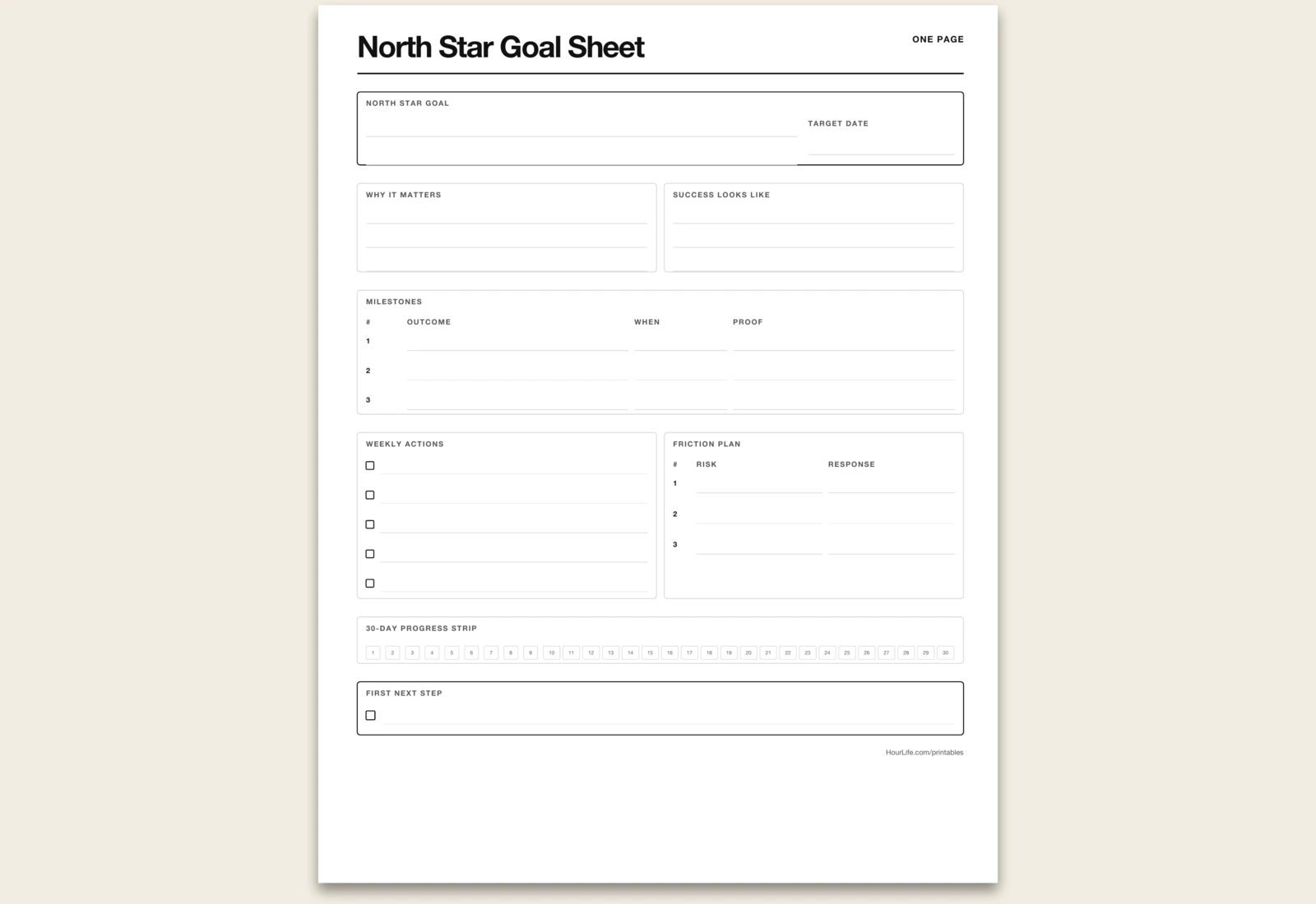 North Star Goal Sheet blank layout preview