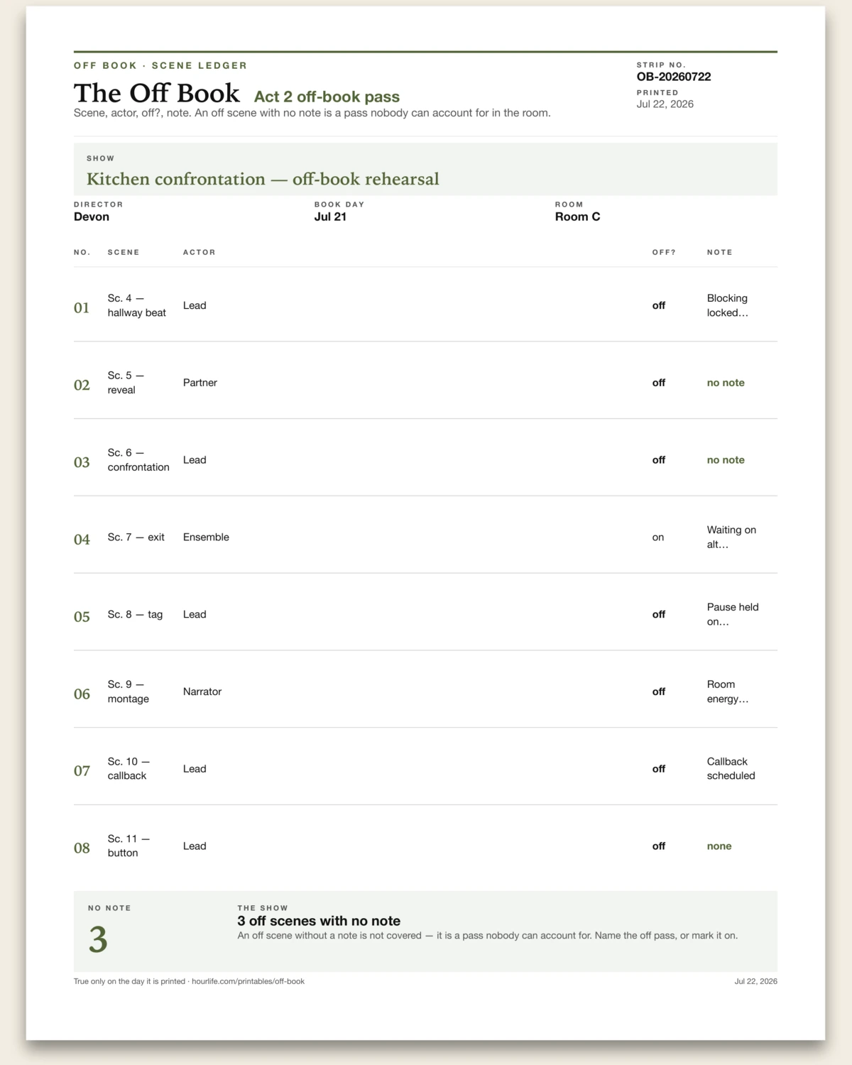 The Off Book filled example preview