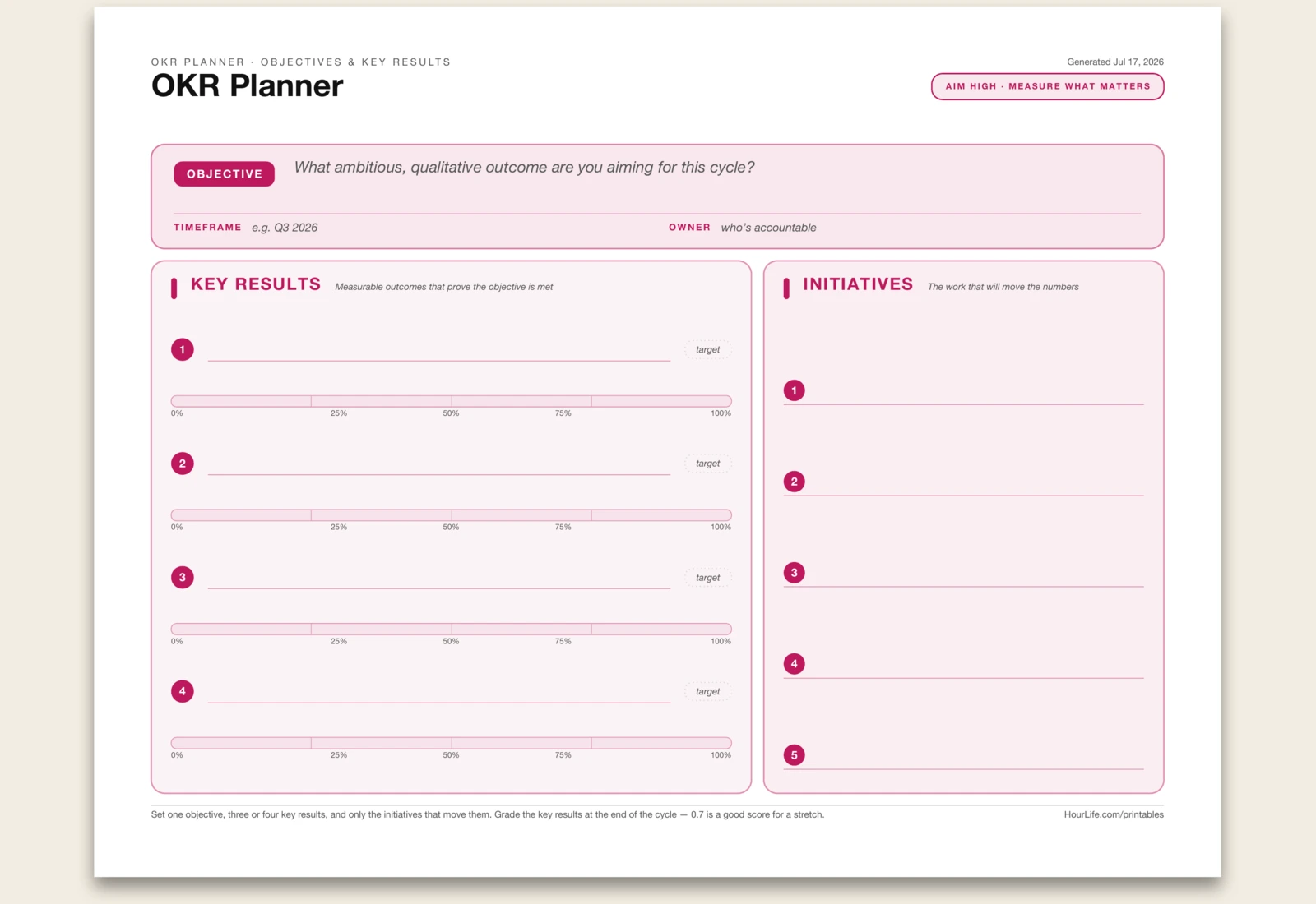 OKR Planner blank layout preview