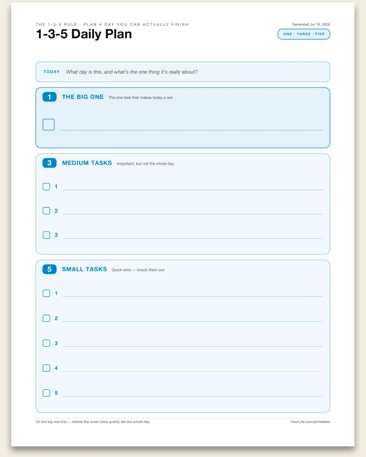1-3-5 Daily Plan blank layout preview