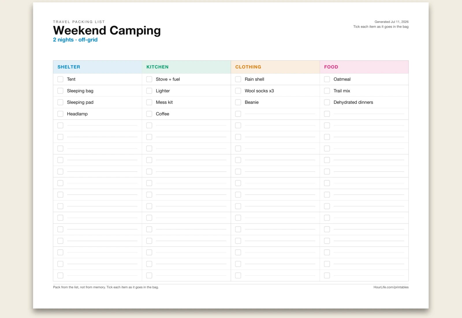 Travel Packing List alt style preview