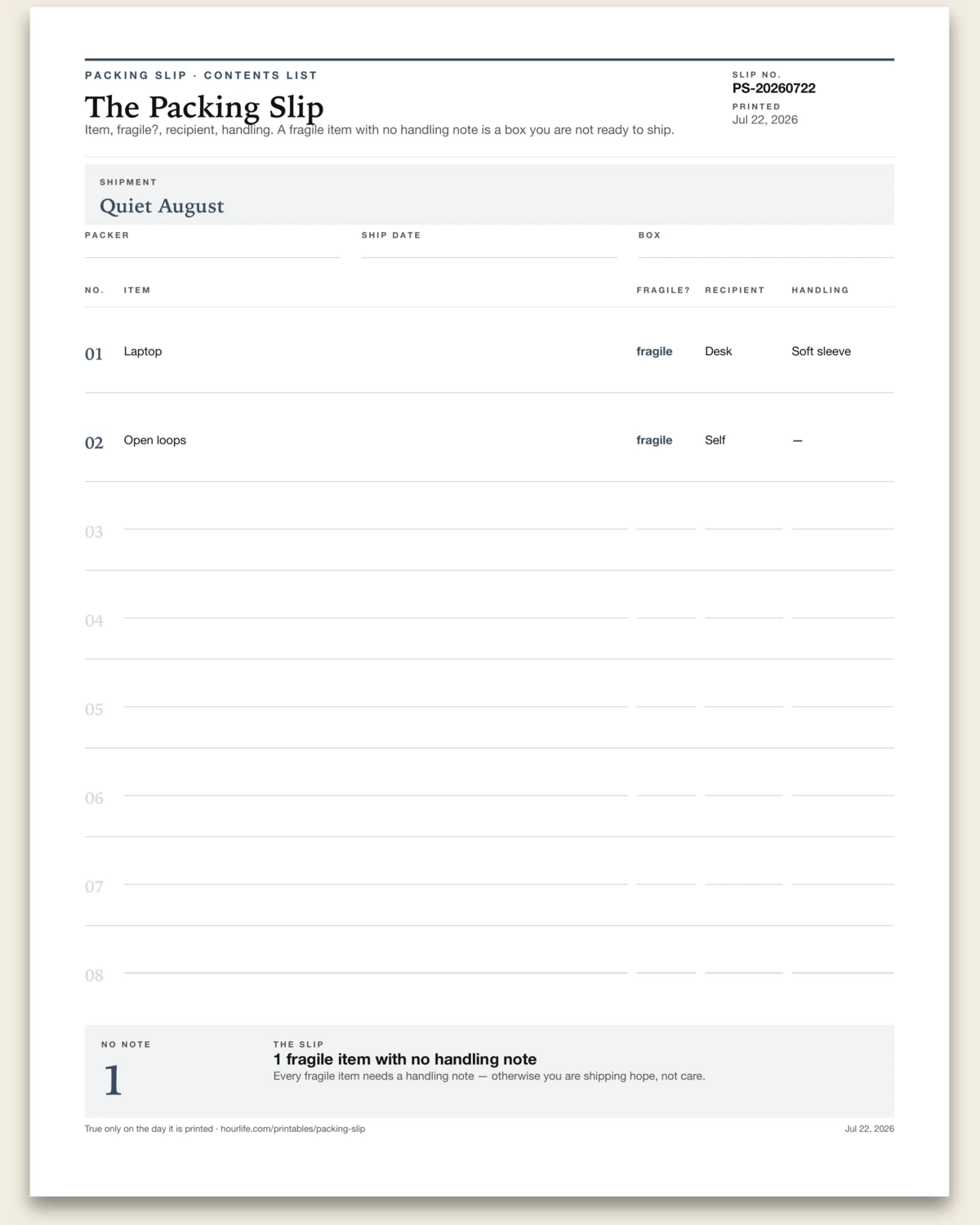 The Packing Slip alt style preview