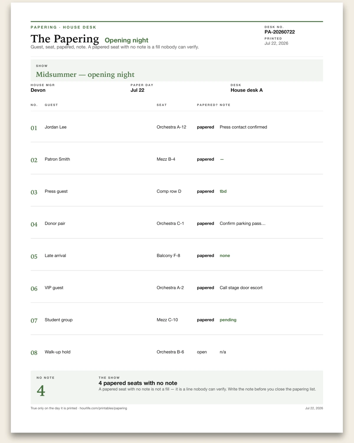The Papering filled example preview