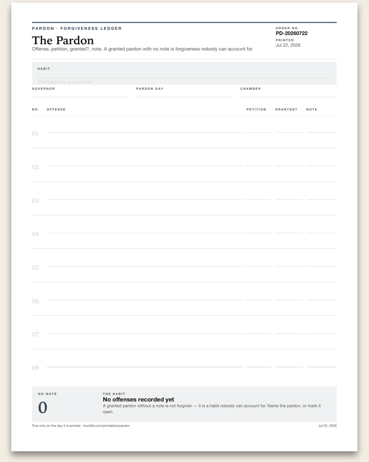 The Pardon blank layout preview