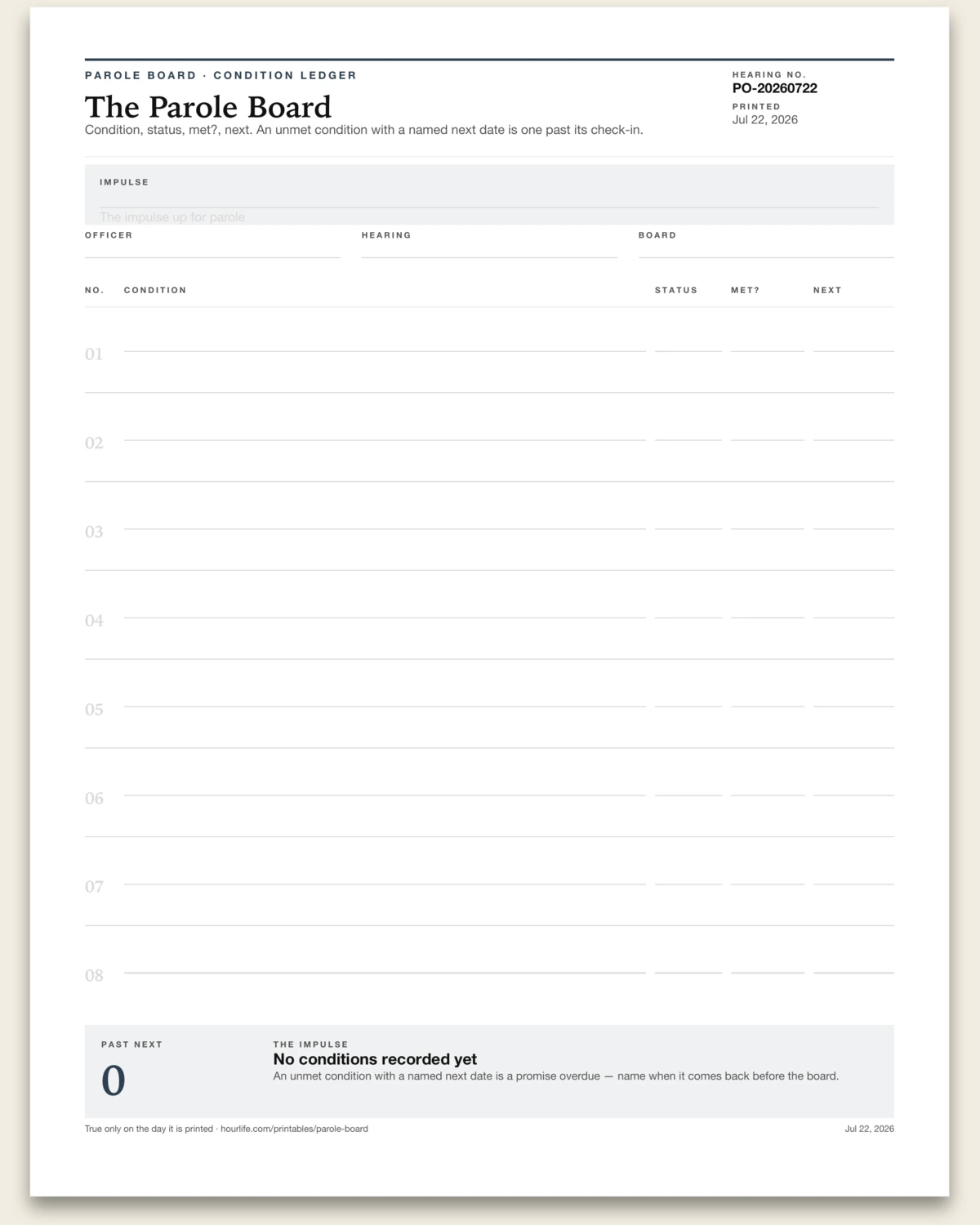 The Parole Board blank layout preview