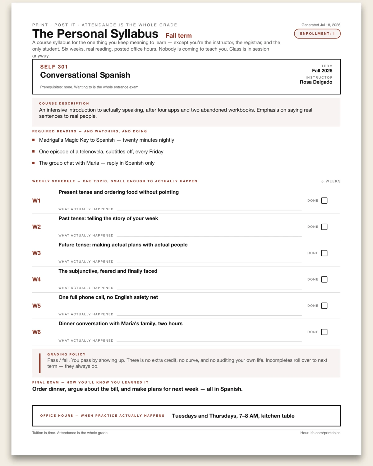 The Personal Syllabus filled example preview
