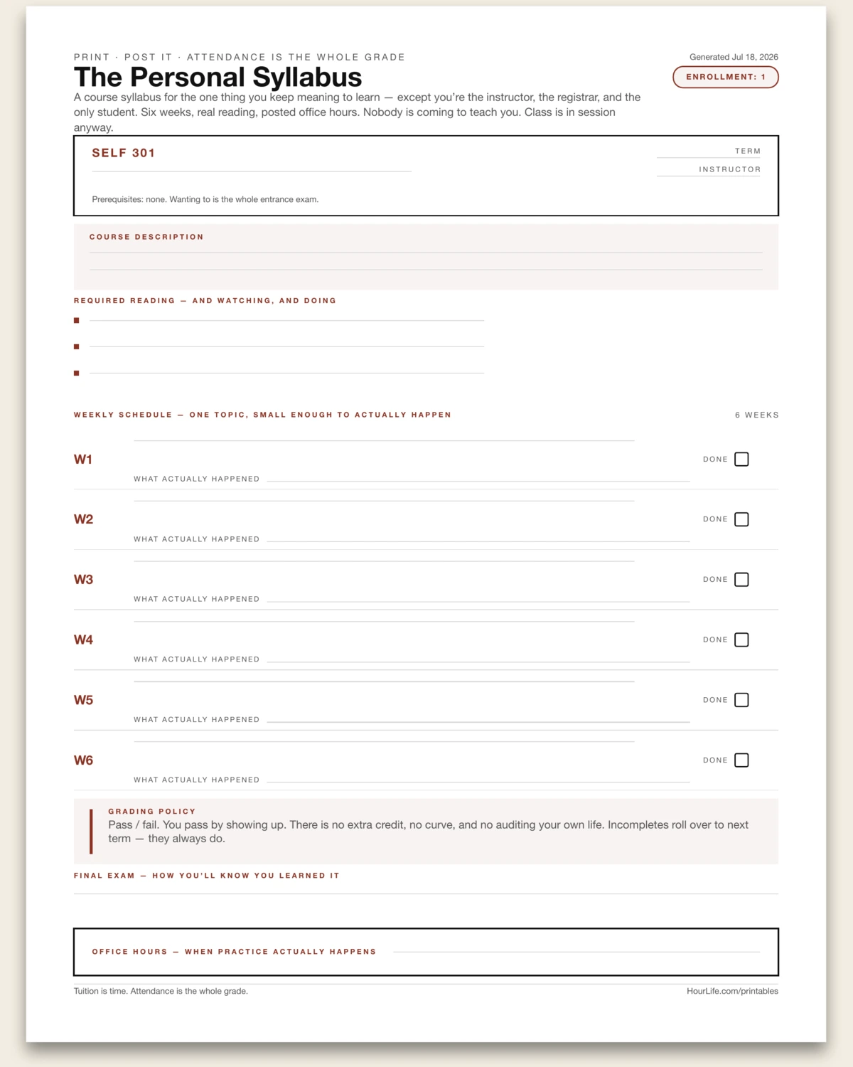 The Personal Syllabus blank layout preview