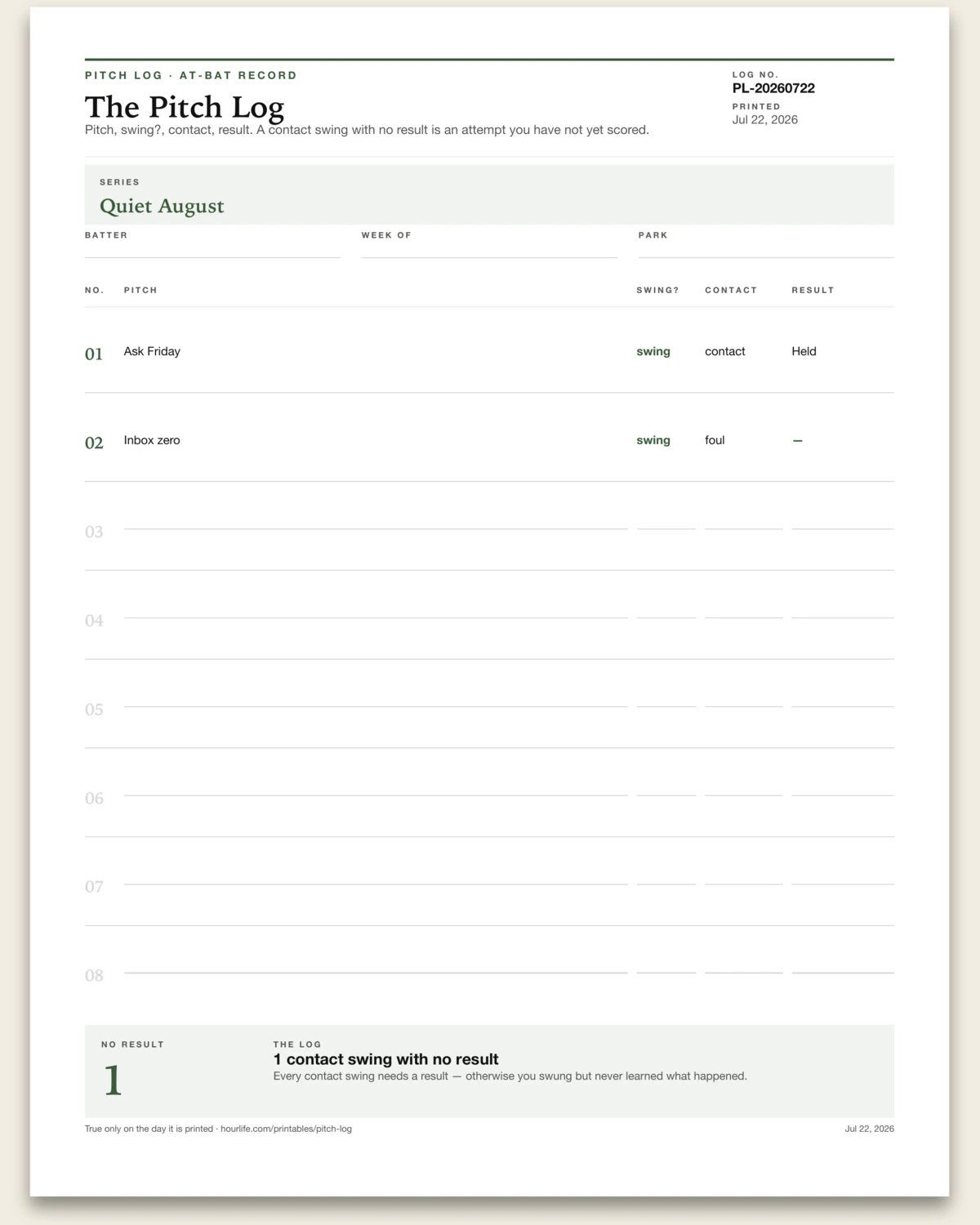 The Pitch Log alt style preview