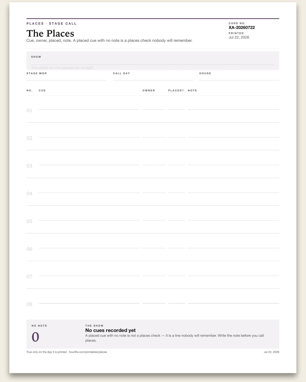 The Places blank layout preview