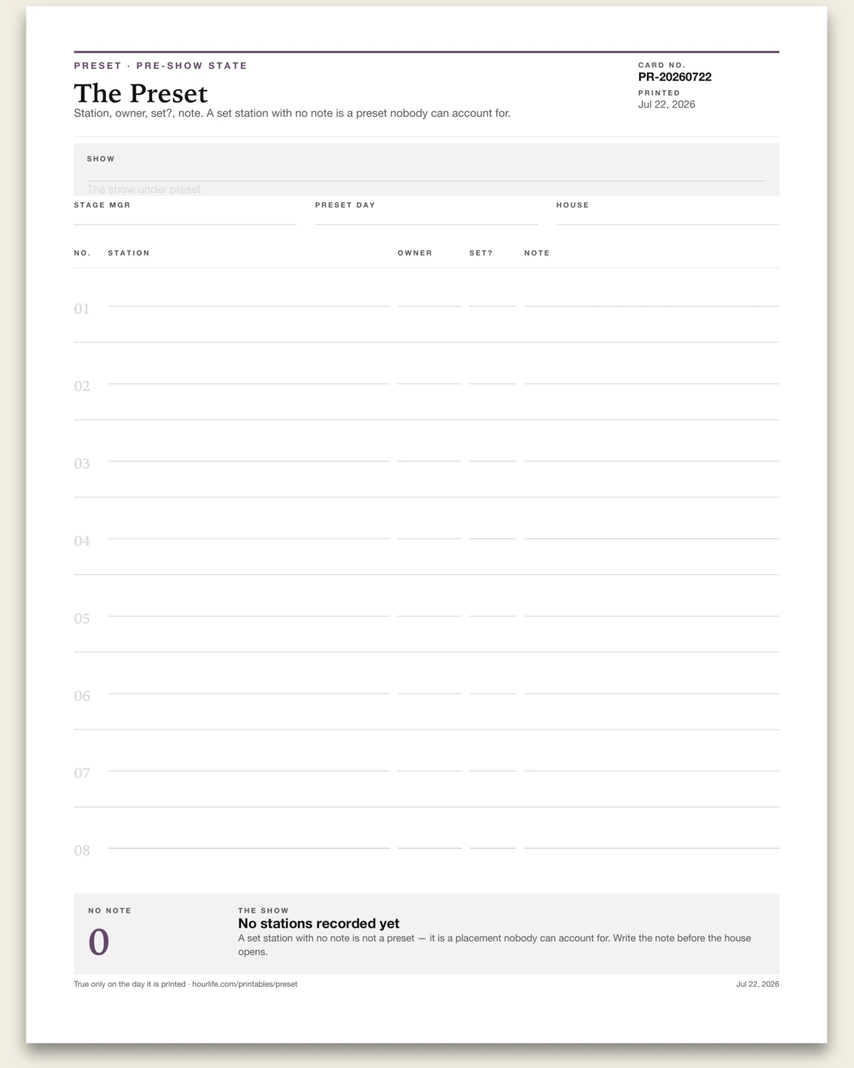 The Preset blank layout preview