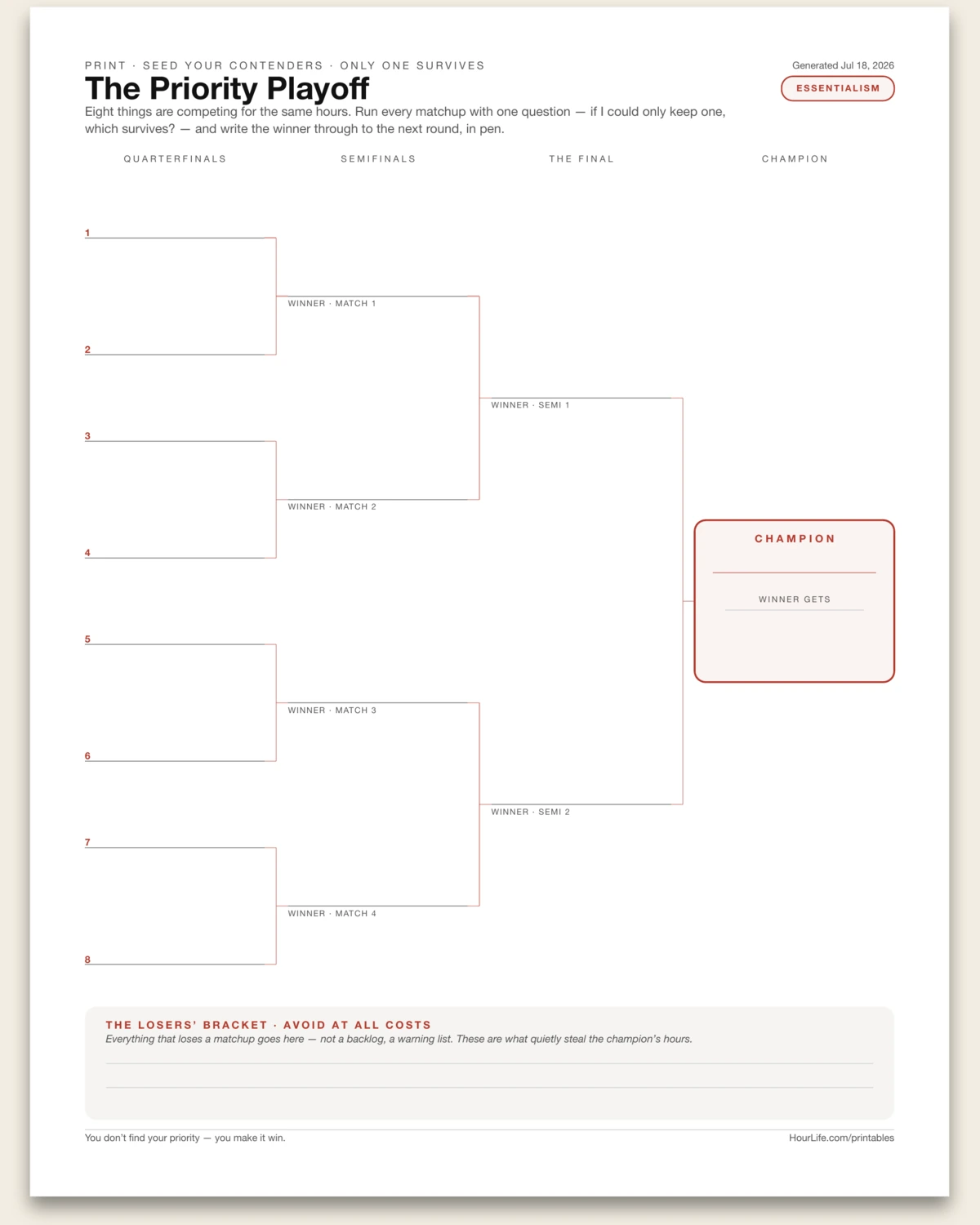 The Priority Playoff blank layout preview