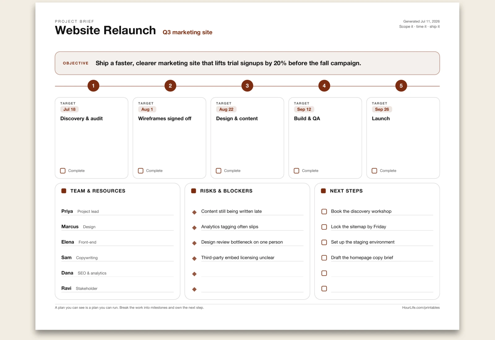 Project Planner filled example preview