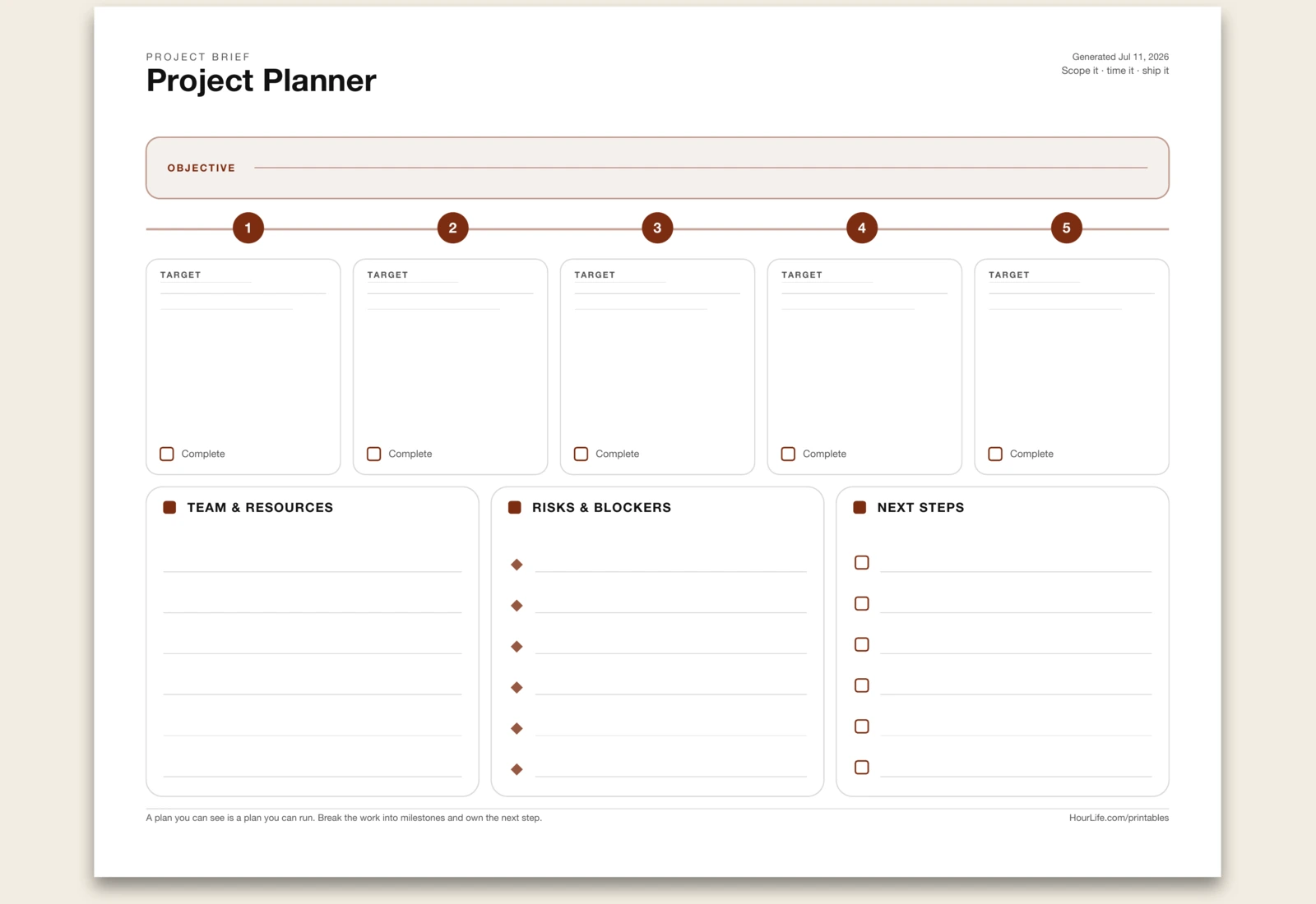 Project Planner blank layout preview