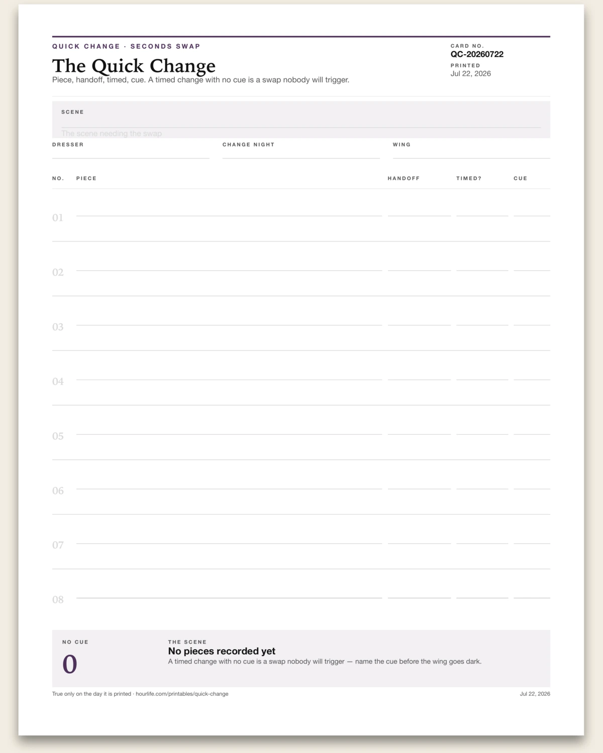 The Quick Change blank layout preview