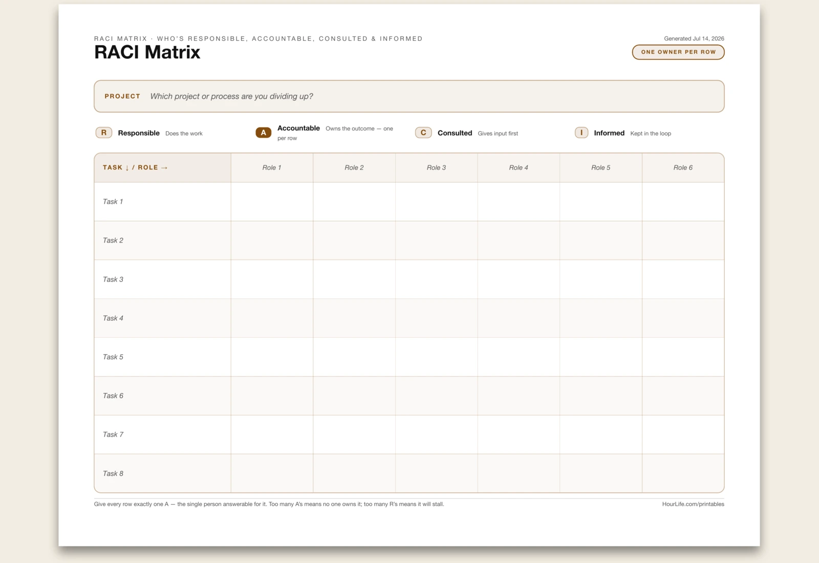 RACI Matrix blank layout preview