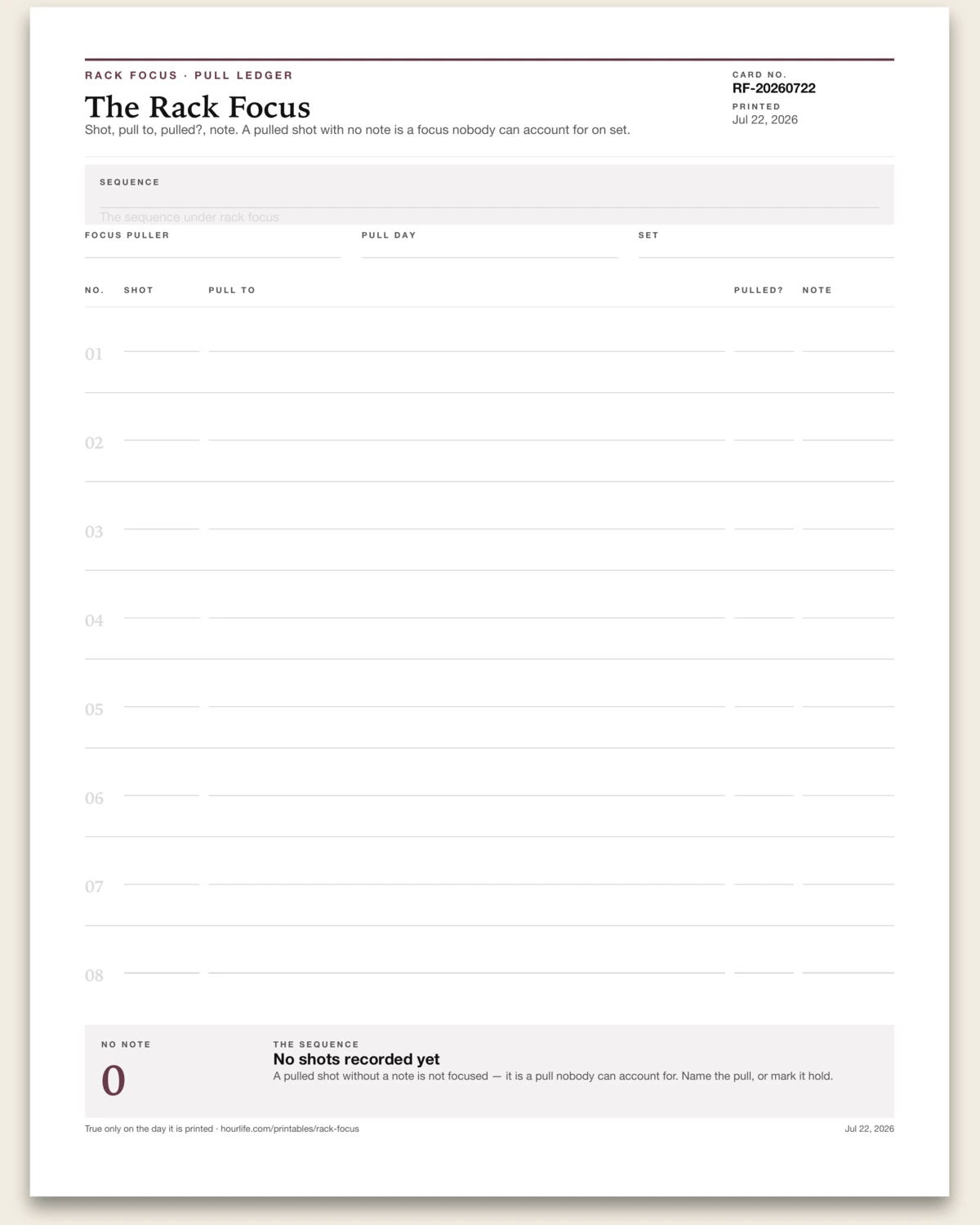 The Rack Focus blank layout preview