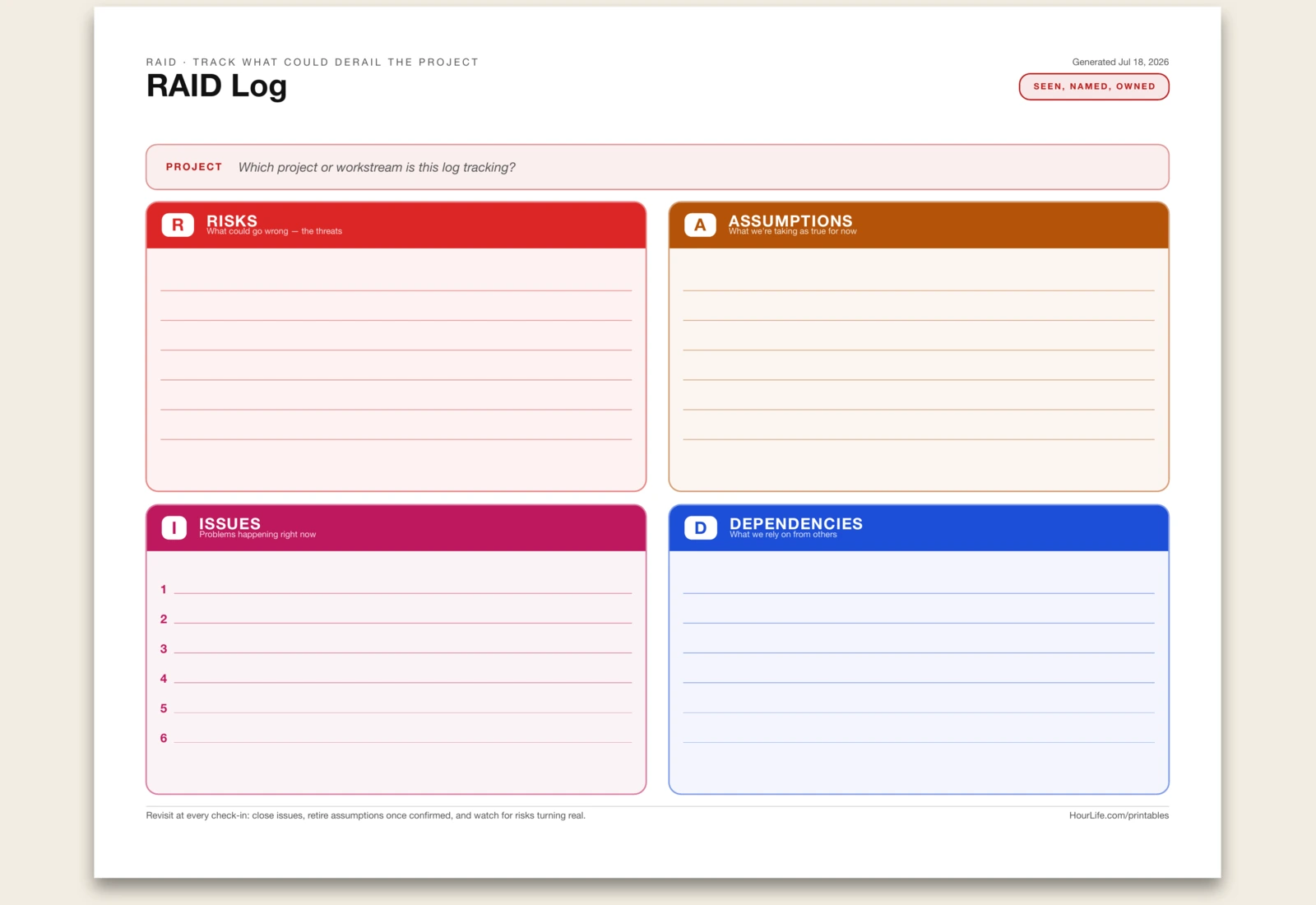 RAID Log blank layout preview