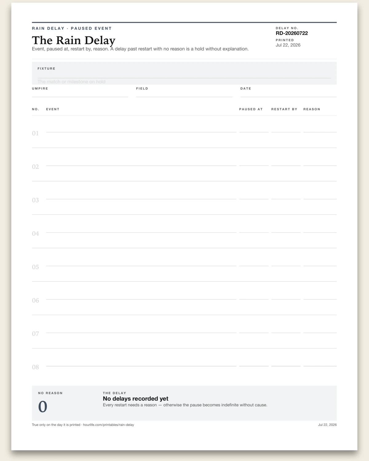 The Rain Delay blank layout preview