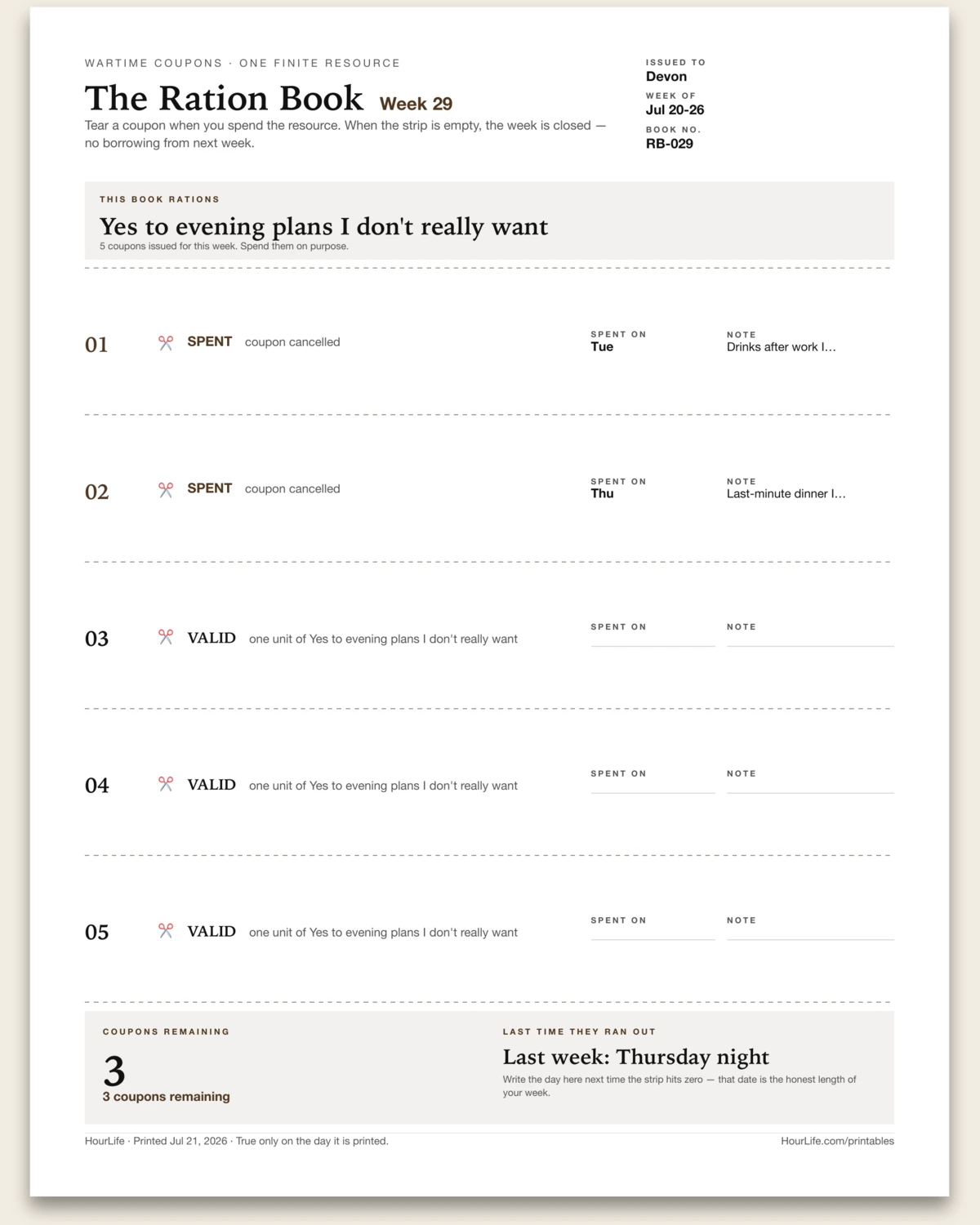 The Ration Book filled example preview