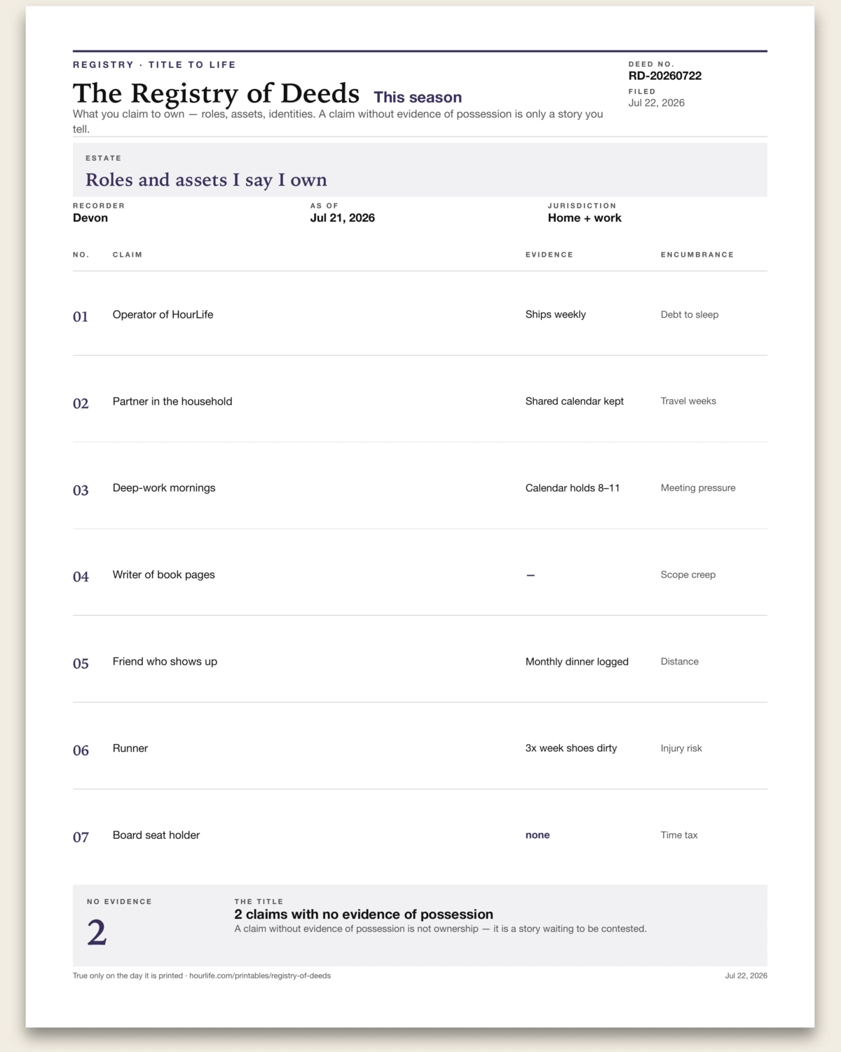 The Registry of Deeds filled example preview
