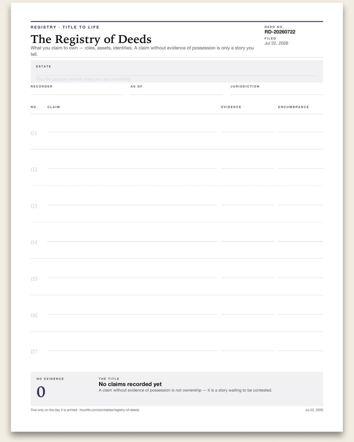 The Registry of Deeds blank layout preview
