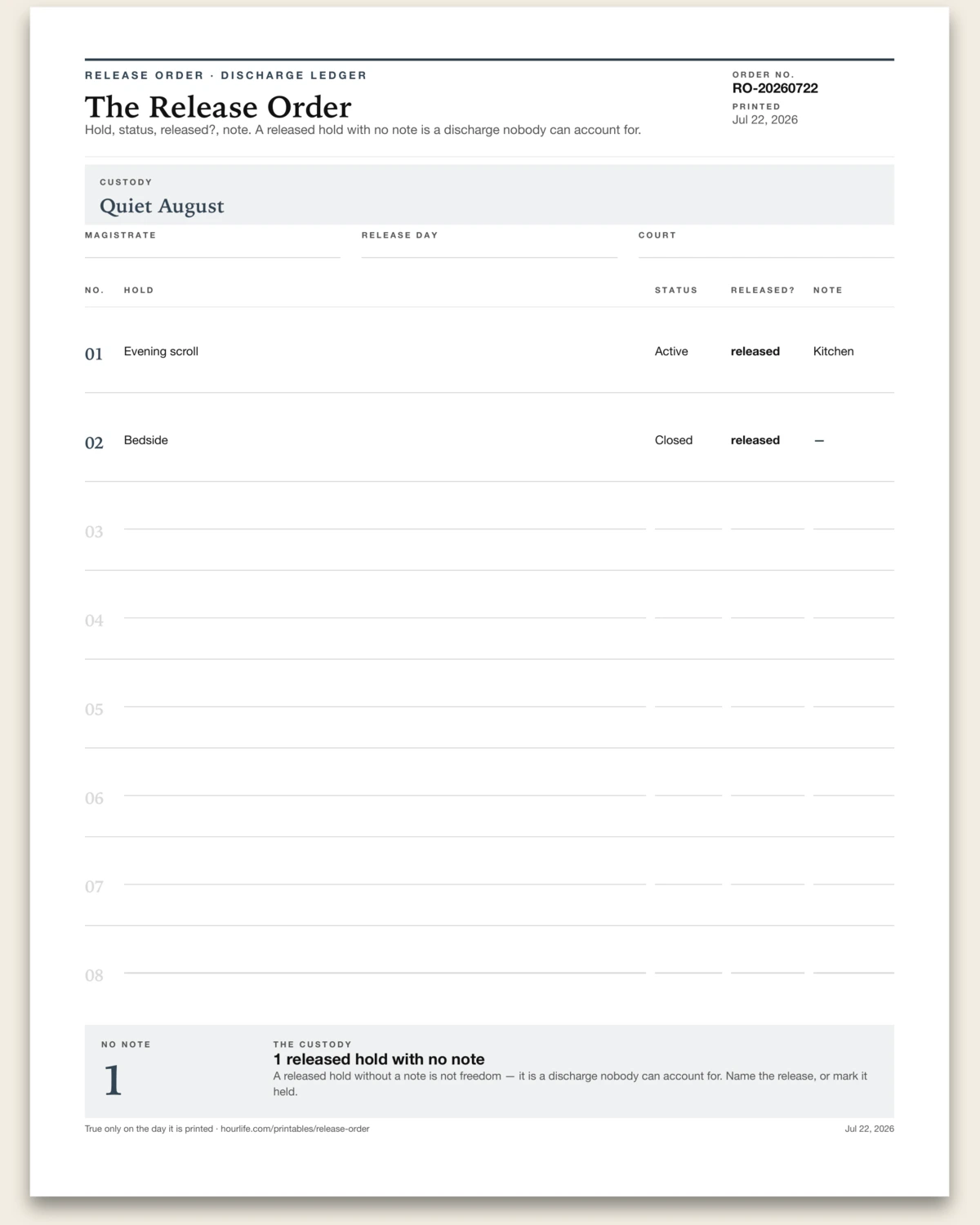 The Release Order alt style preview