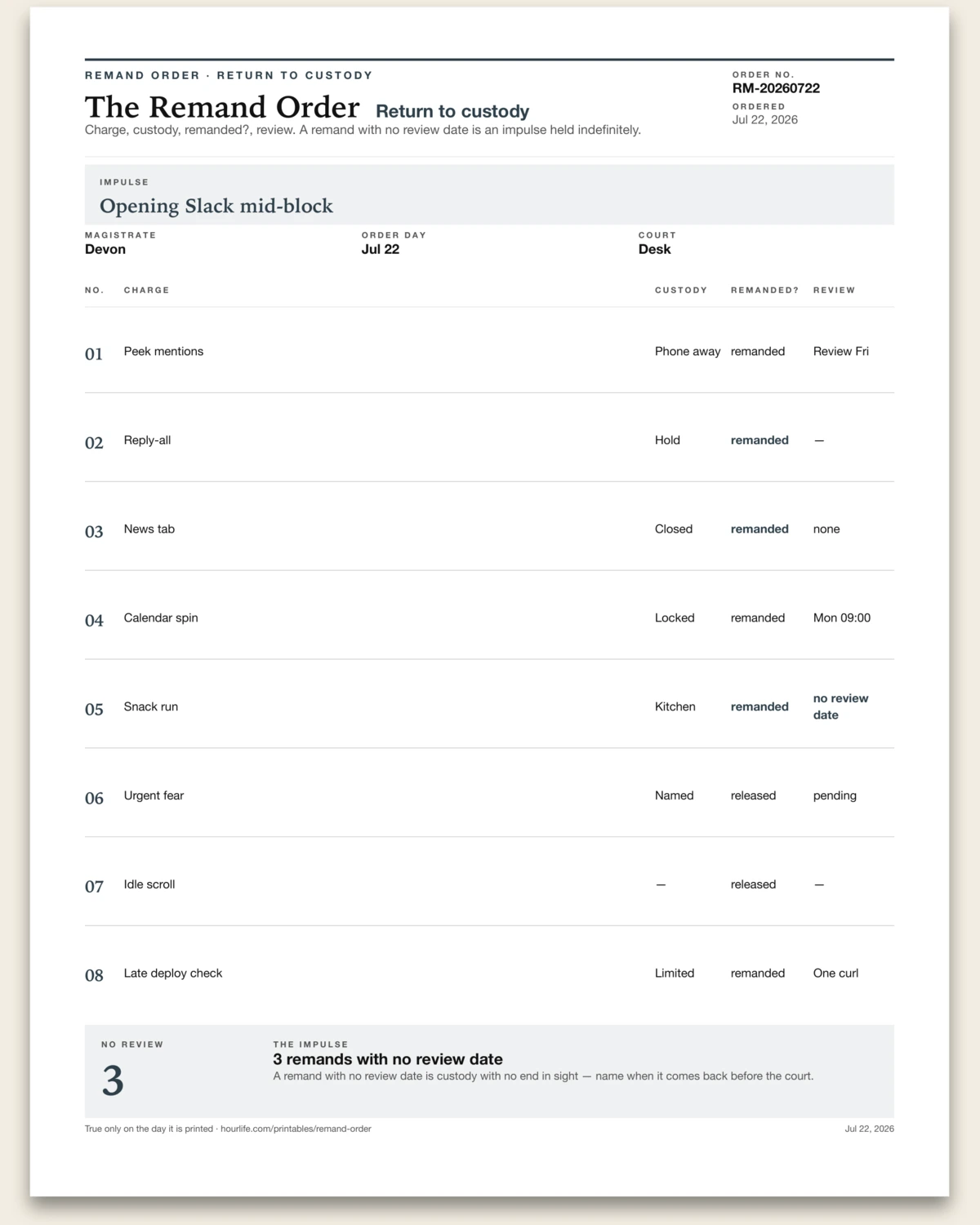 The Remand Order filled example preview