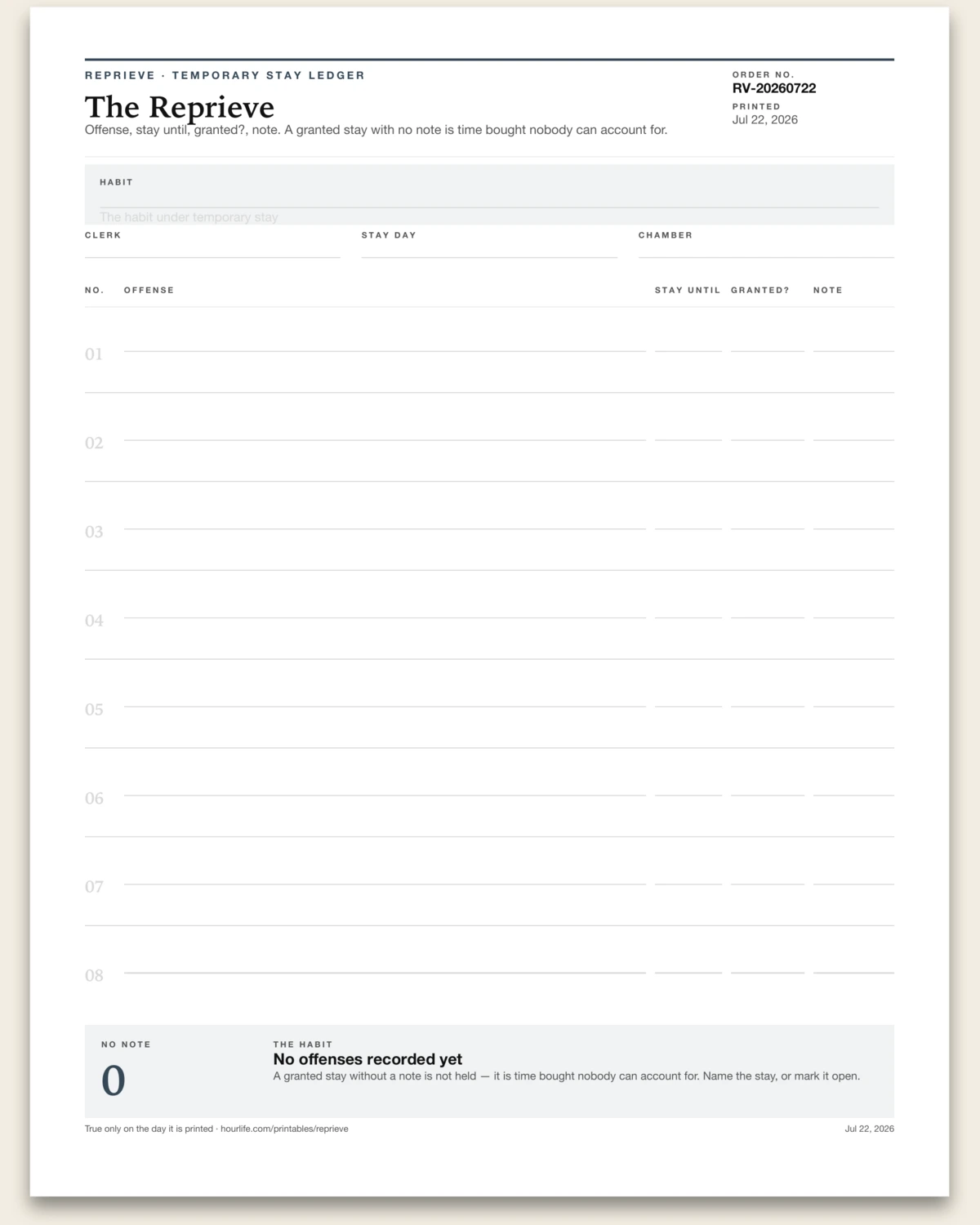 The Reprieve blank layout preview