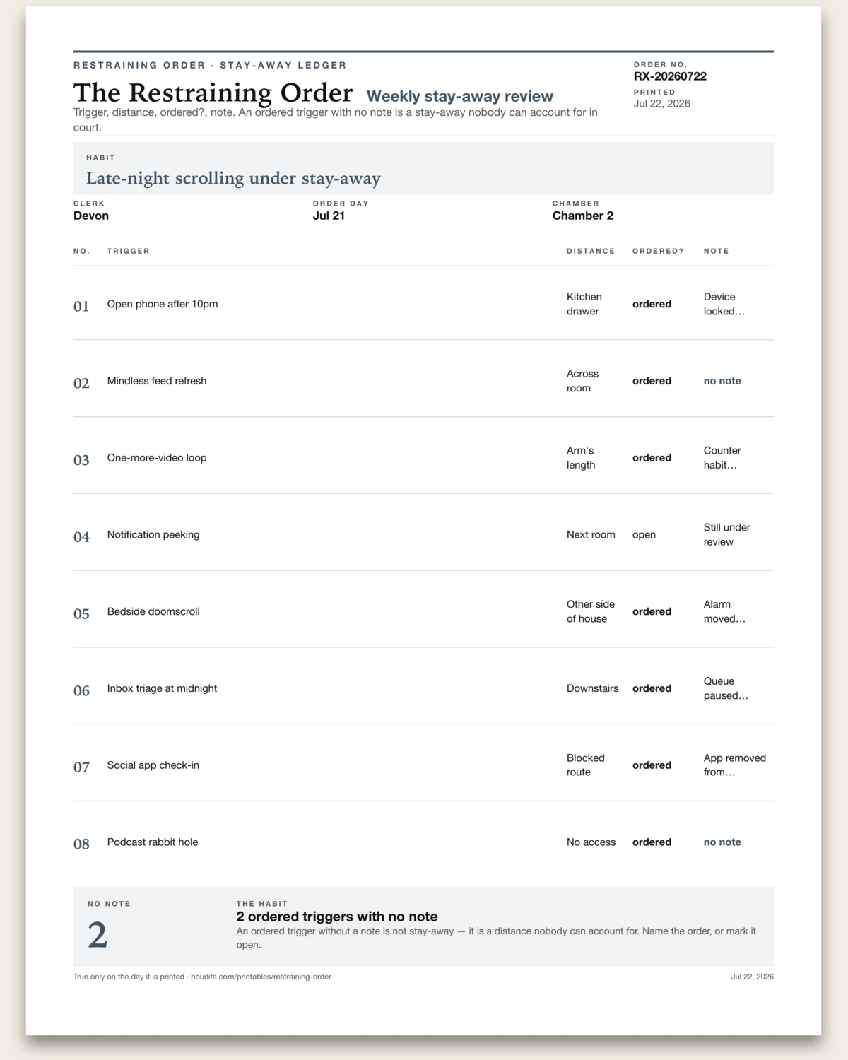 The Restraining Order filled example preview
