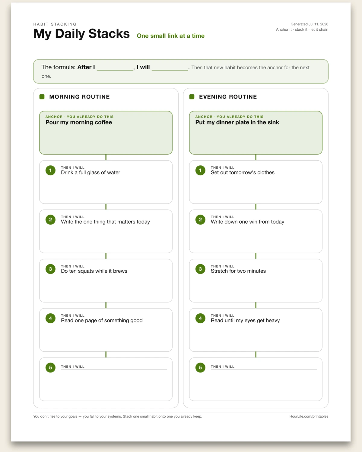 Routine Builder filled example preview