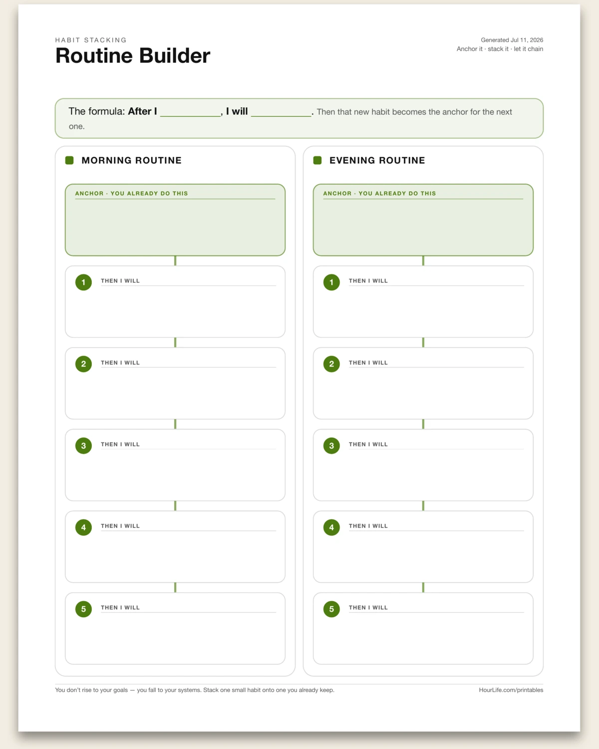 Routine Builder blank layout preview