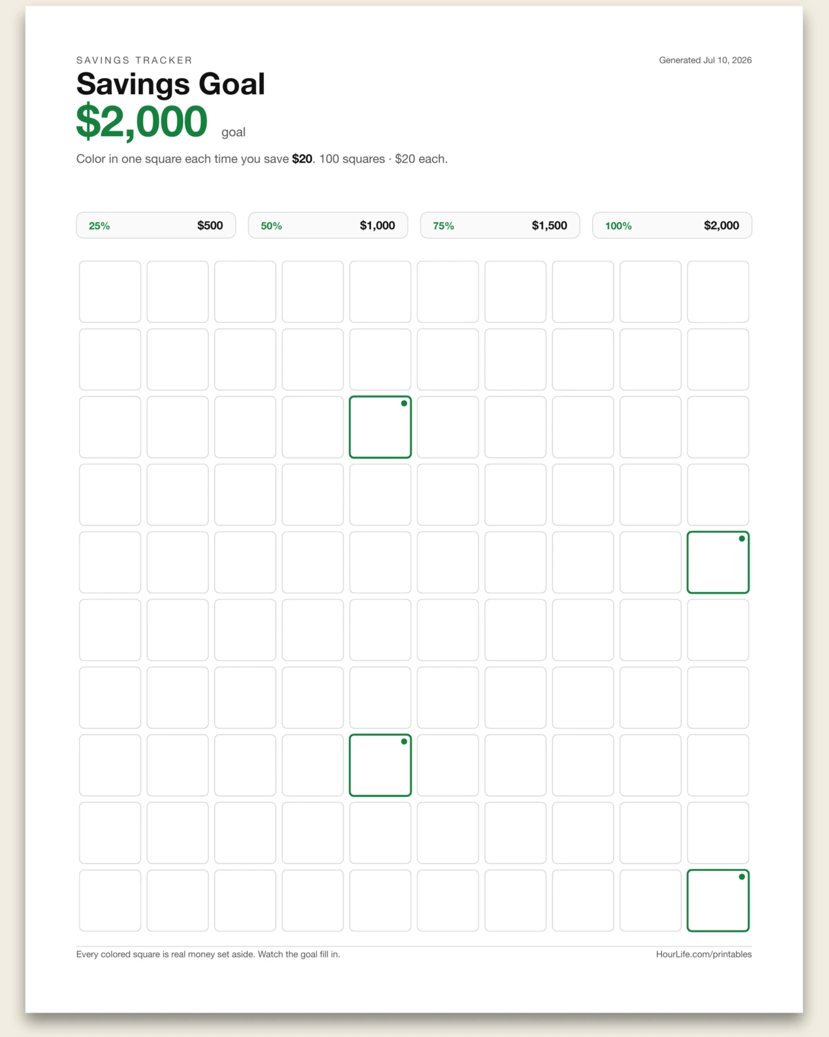 Savings Tracker blank layout preview