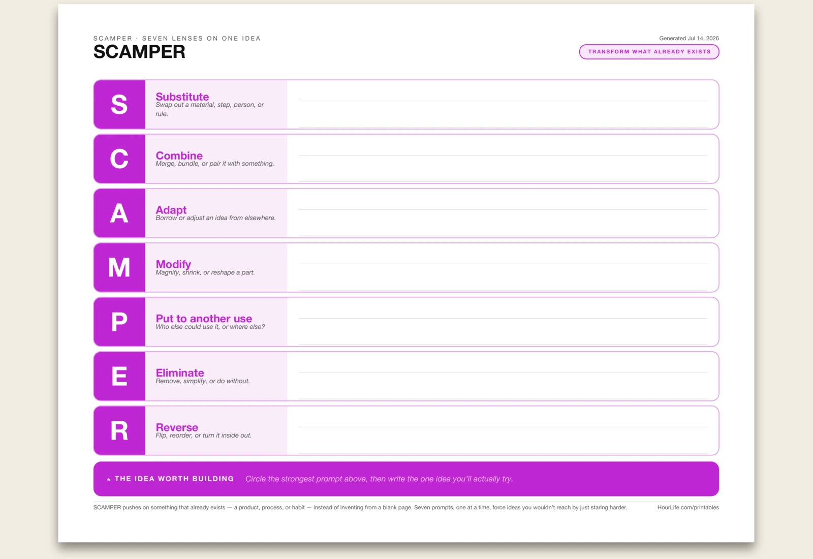 SCAMPER blank layout preview